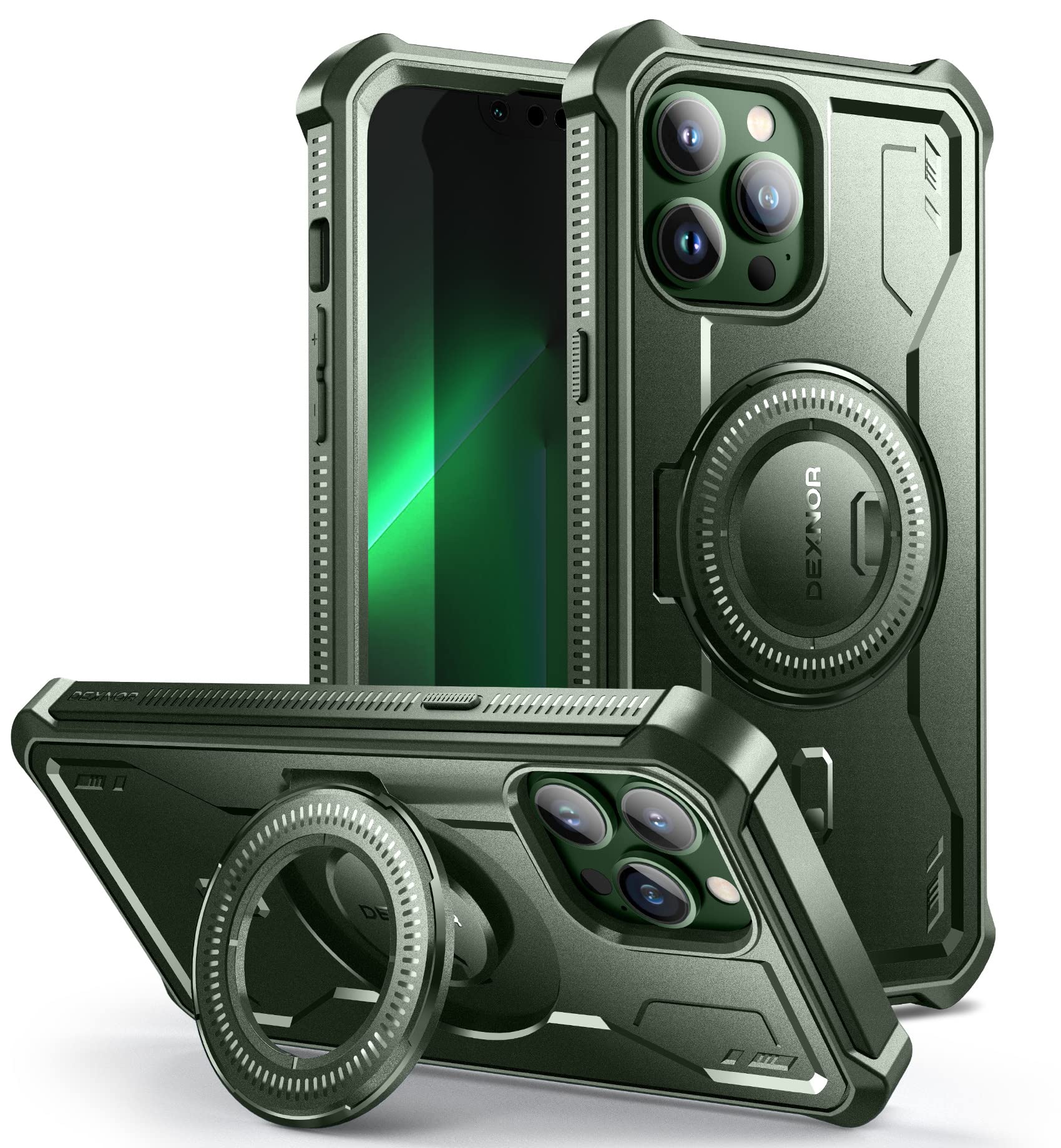 Coque iPhone 13 Pro Max antichoc Dexnor verte avec support intégré compatible Magsafe - 7