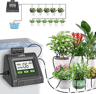 Lvelfe Automatisches Bewässerungssystem, Tropfbewässerungsset Wasservolumen Einstellbar, Kann 11 Pflanzen Gießen, Urlaubsbewässerungssystem für Zimmerpflanzen, Garten, Balkon Pflanzen, Topfpflanzen