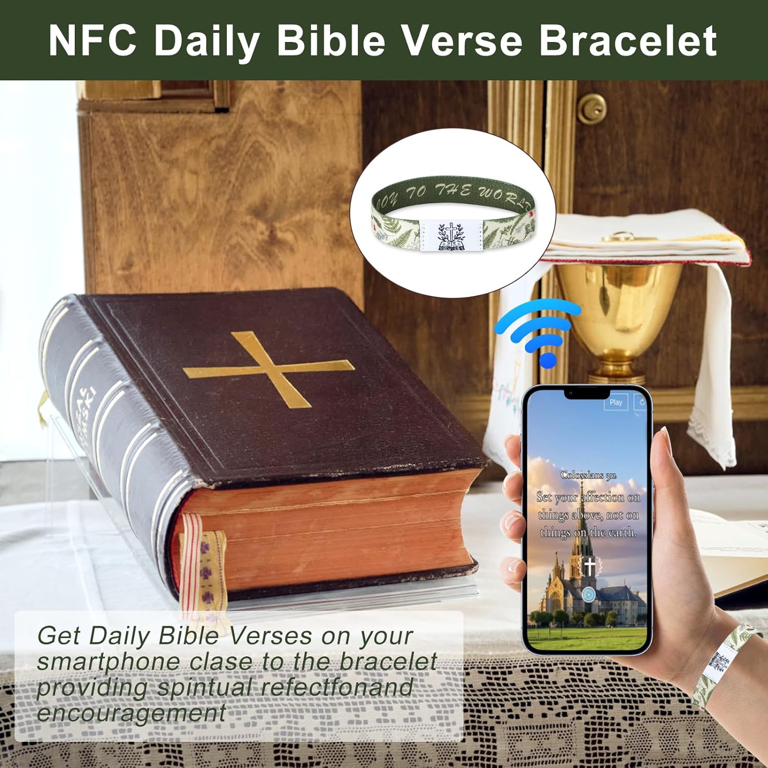BELSO Bible Verse Bracelets with NFC for Women Men, Christian Daily Bible verse Wristband, Durable Elastic Christian Bands, Reversible Band - Image 2