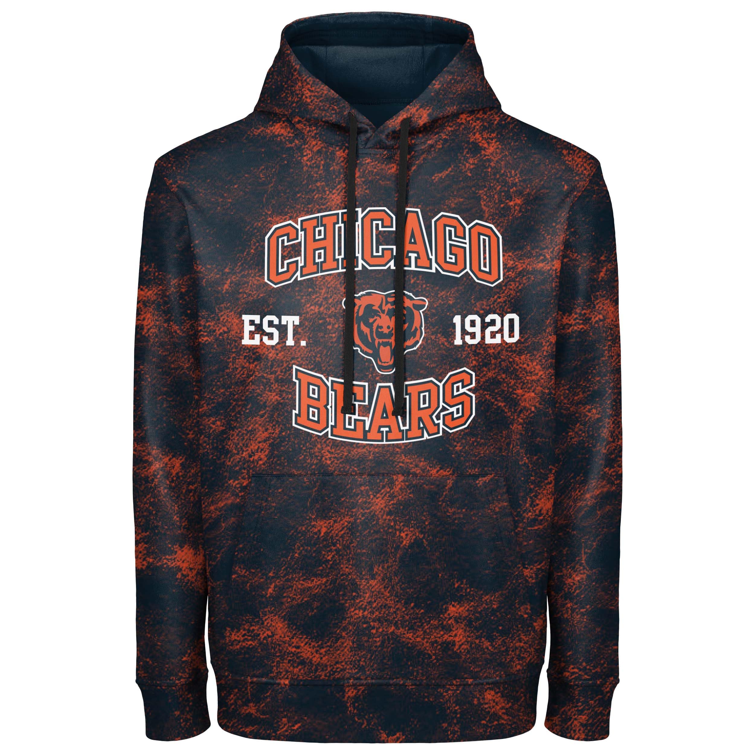 FOCO NFL Men's Officially Licensed Established Wordmark Camo Performance Throwback Team Color Pullover Sweatshirt Hoodie, Chicago Bears - Navy, Small
