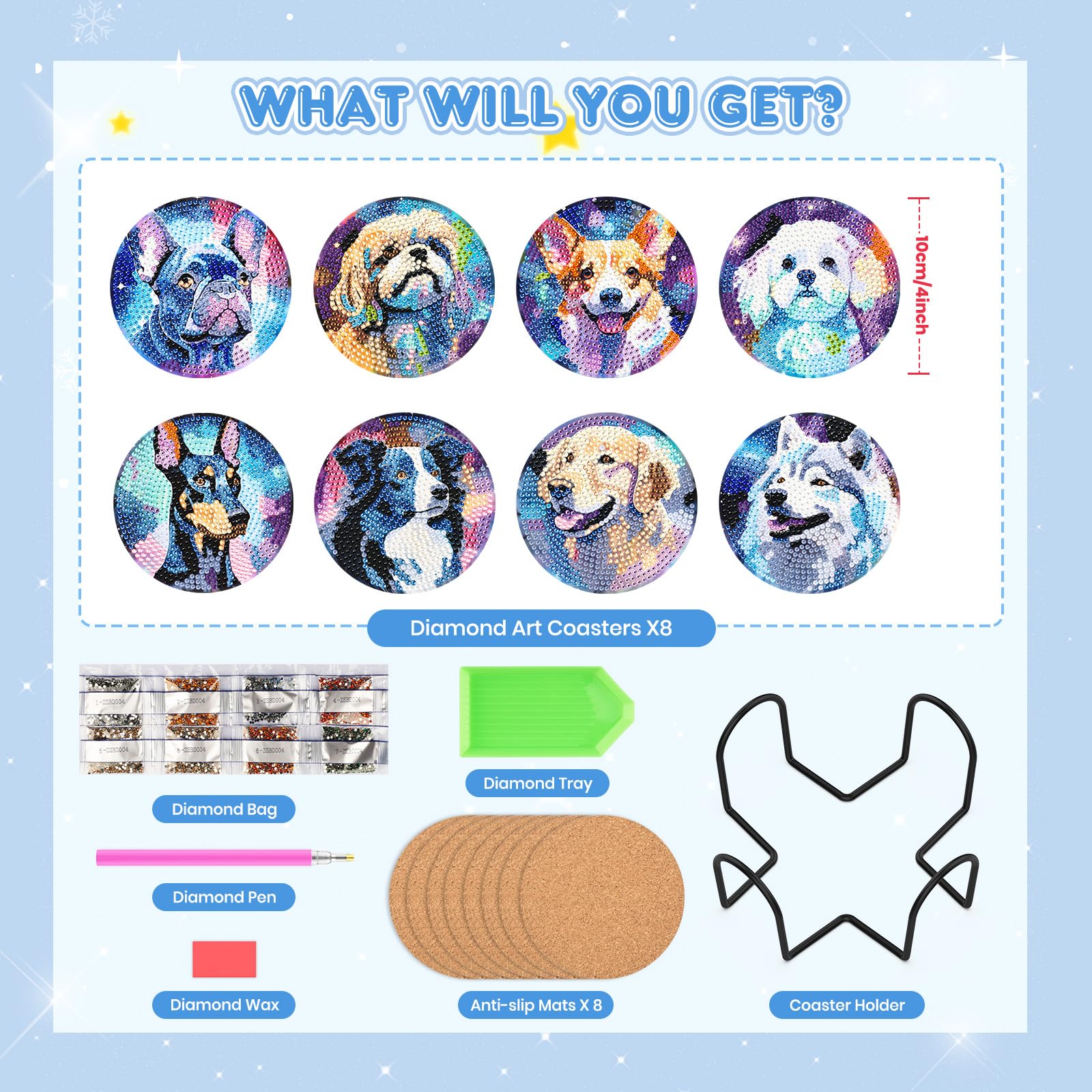 Perro Diamond Painting Posavasos 5D Animales Kit Diamond Art Adultos Soporte Corcho Bebidas Café Té Bar