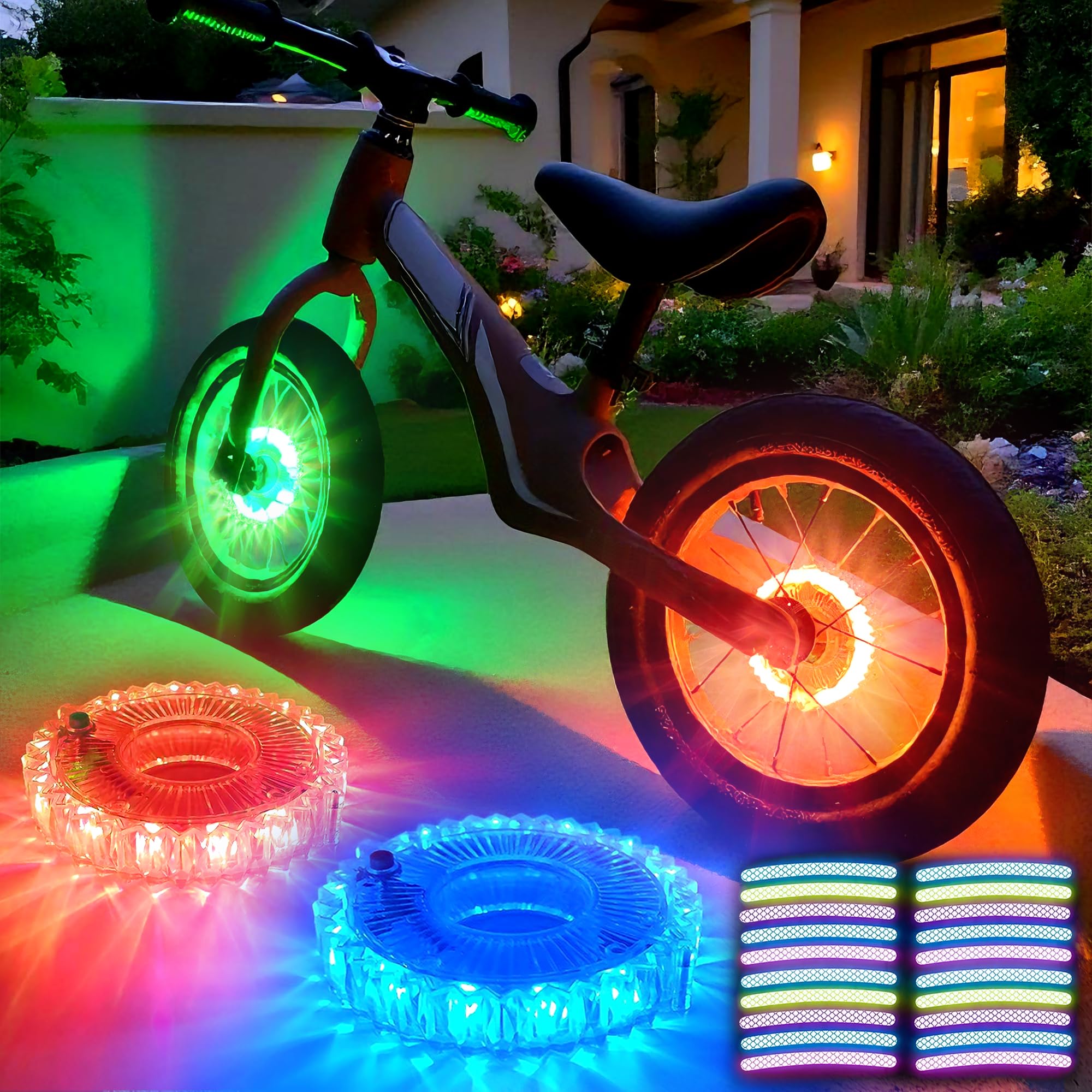 Bike Wheel Lights 2-Tire Rechargeable,Bike Lights for Wheels 7-Color Variable, Motion Sensor, Bike Spoke Lights Kids,Get 100% Brighter and Visible from All Angles color-changing2pack