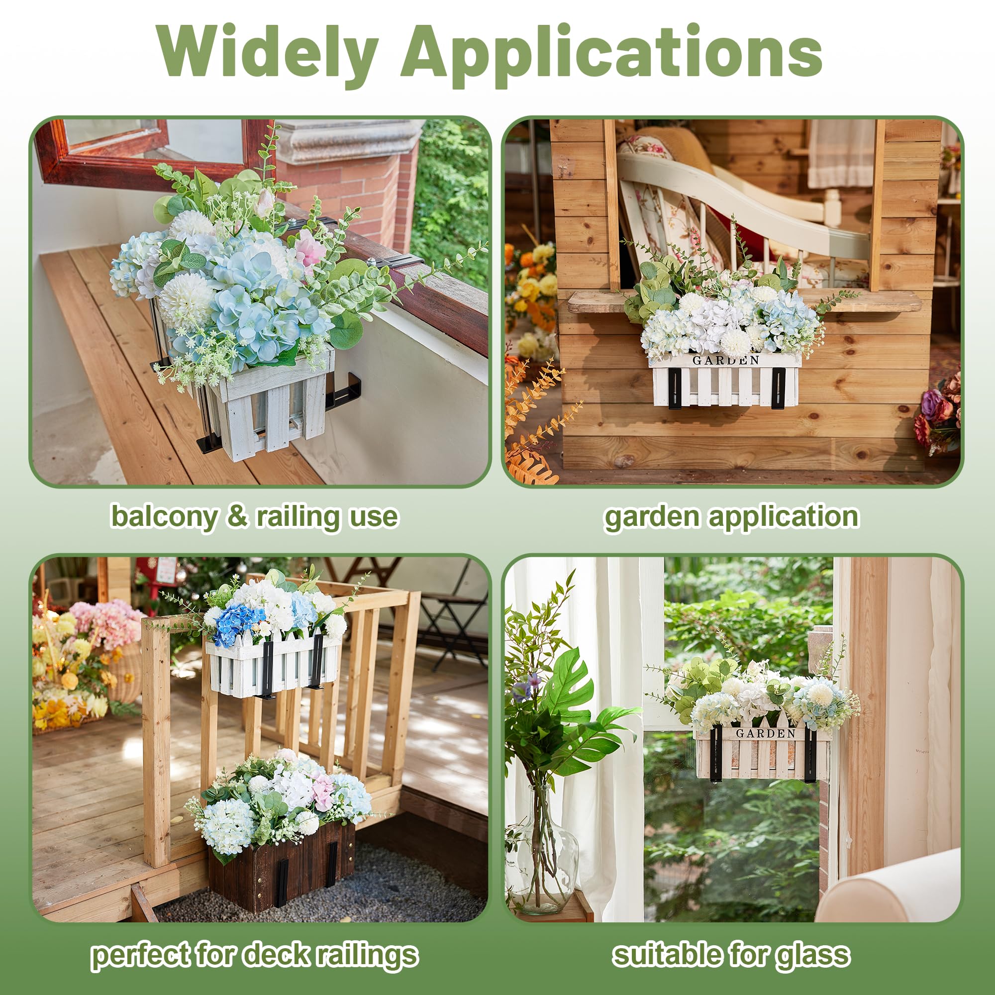 Cozcty 4 Stück Fensterkastenhalterungen, verstellbare Deckgeländer-Pflanzgefäßhalter, robuste Blumenkästen im Freien, kein Bohren, Eisenfenster, Pflanzenhänger für Gärten, Zäune, Balkone, Terrassen