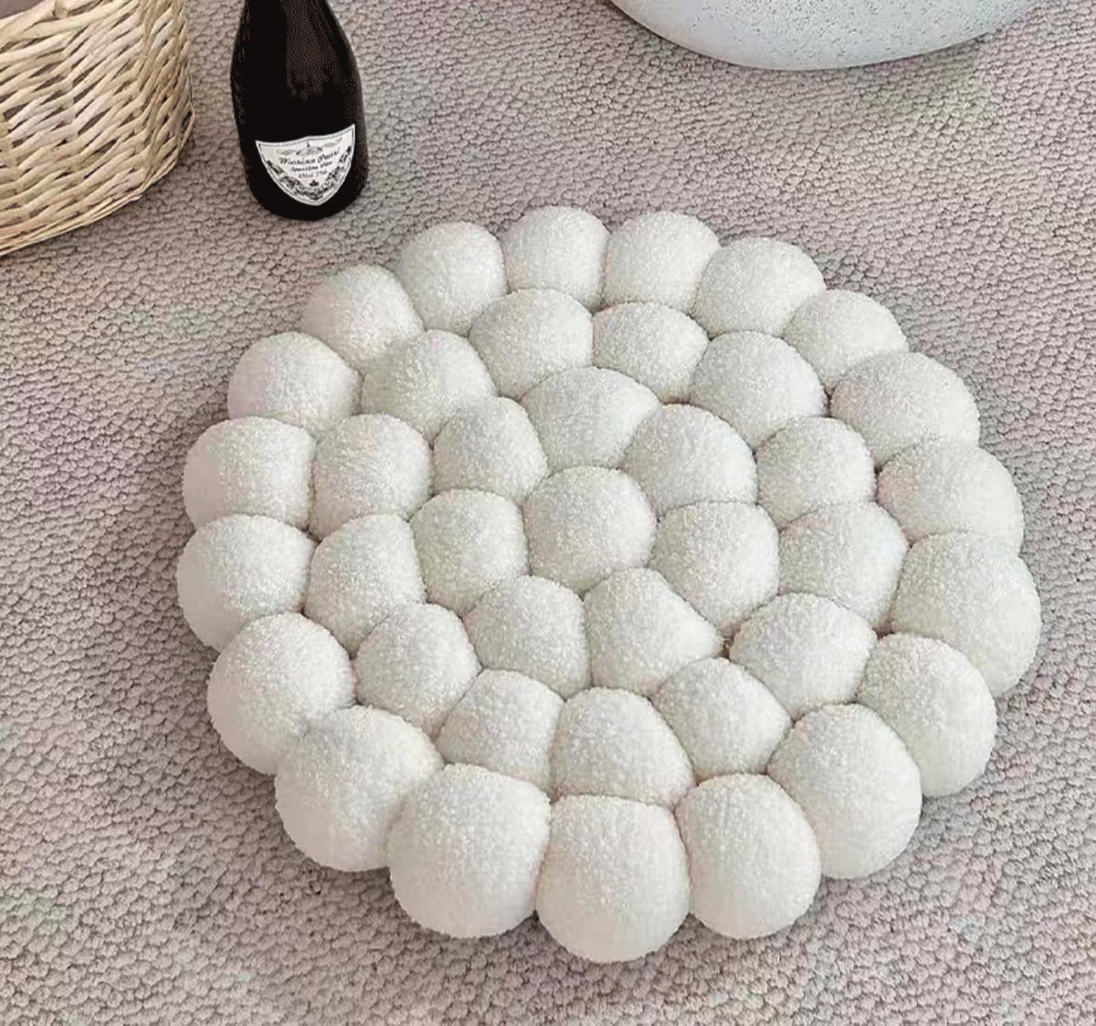 Round Small Mantou Cushion Throw Pillow Flat Hand-Made Round Shaped Cushion Mat Home Decor Chair Pillow Soft Chair Pads Floor Cushions(Size:40cm/15.7in,Color:White)