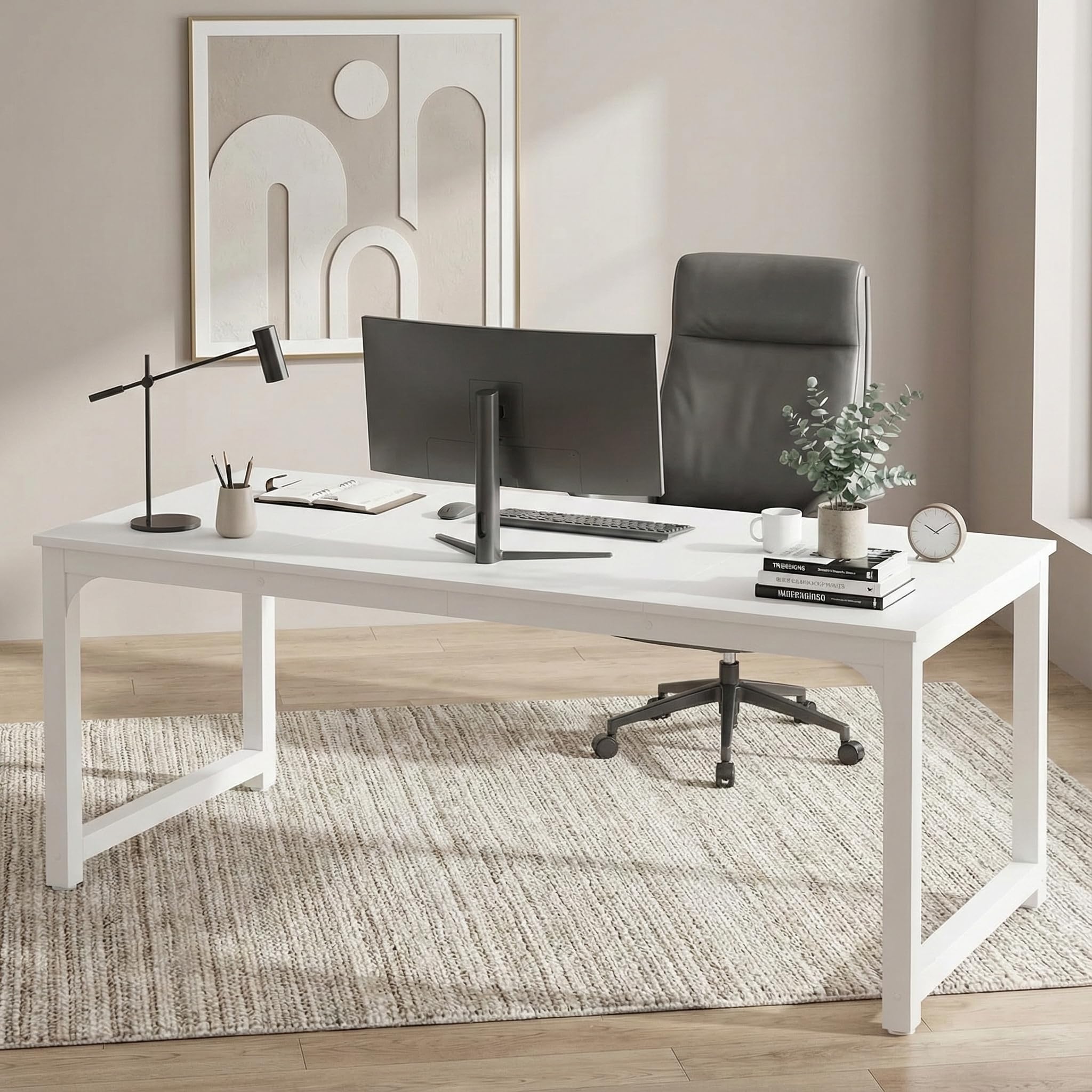 Lailang 160cm Scrivania Computer, Workstation, Scrivania Studio Casa, Scrivania In Legno, Tavolo Ufficio Riunioni, Scrivania Grande, 160 x 80 x 75 cm, Bianco
