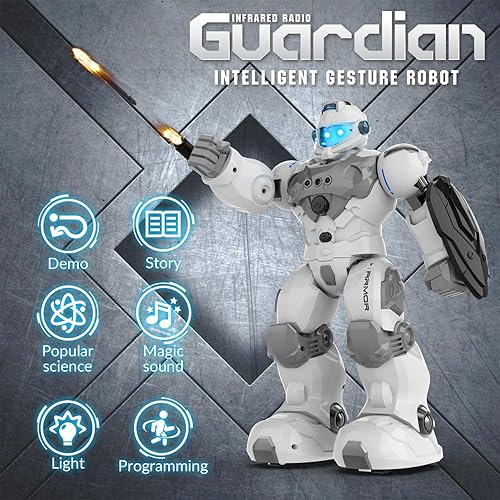 Miniatura 5 de Juguetes robot para niños, robot programable de control remoto con detección inteligente de gestos, recarga, modo de canto y baile, lanzador (blanco)