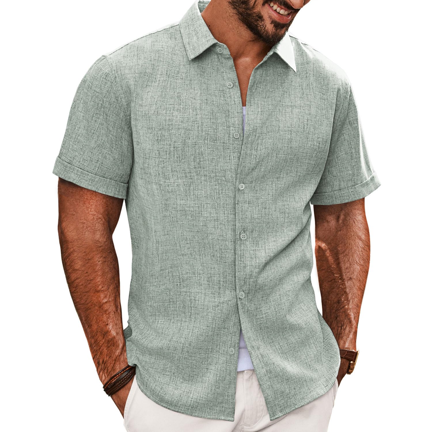 PJ PAUL JONES Hemd Herren Kurzarm Freizeit Button Down Shirt Sommer Strandhemd Regular Fit Herrenhemd für Männer