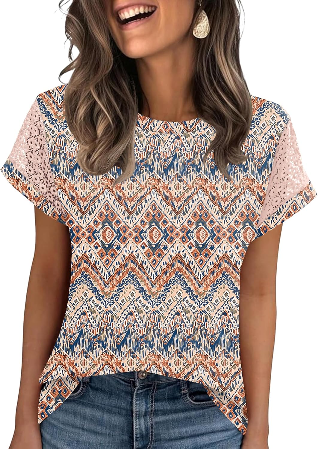 Ivicoer Womens Tops Lace Short Sleeve Blouses Dressy Casual Summer Tshirts Business Outfits