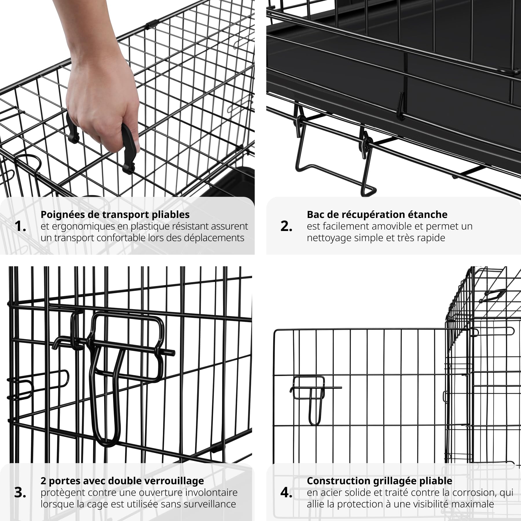tectake® Cage pour Chien Pliable et Robuste Caisse de Transport pour Chien & Chiots Taille XL, Fond amovible, 2 portes double verrouillage, Poignées de transport, Accessoires Chiens, 121,5x75,5x80,5cm