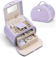 Vlando Boîte à Bijoux, Coffret à Bijoux avec 3 Niveaux, Rangement pour Colliers, bagues, Montres, avec Miroir et poignée, Carte de voeux, Cadeaux pour les filles et les femmes (Violet)
