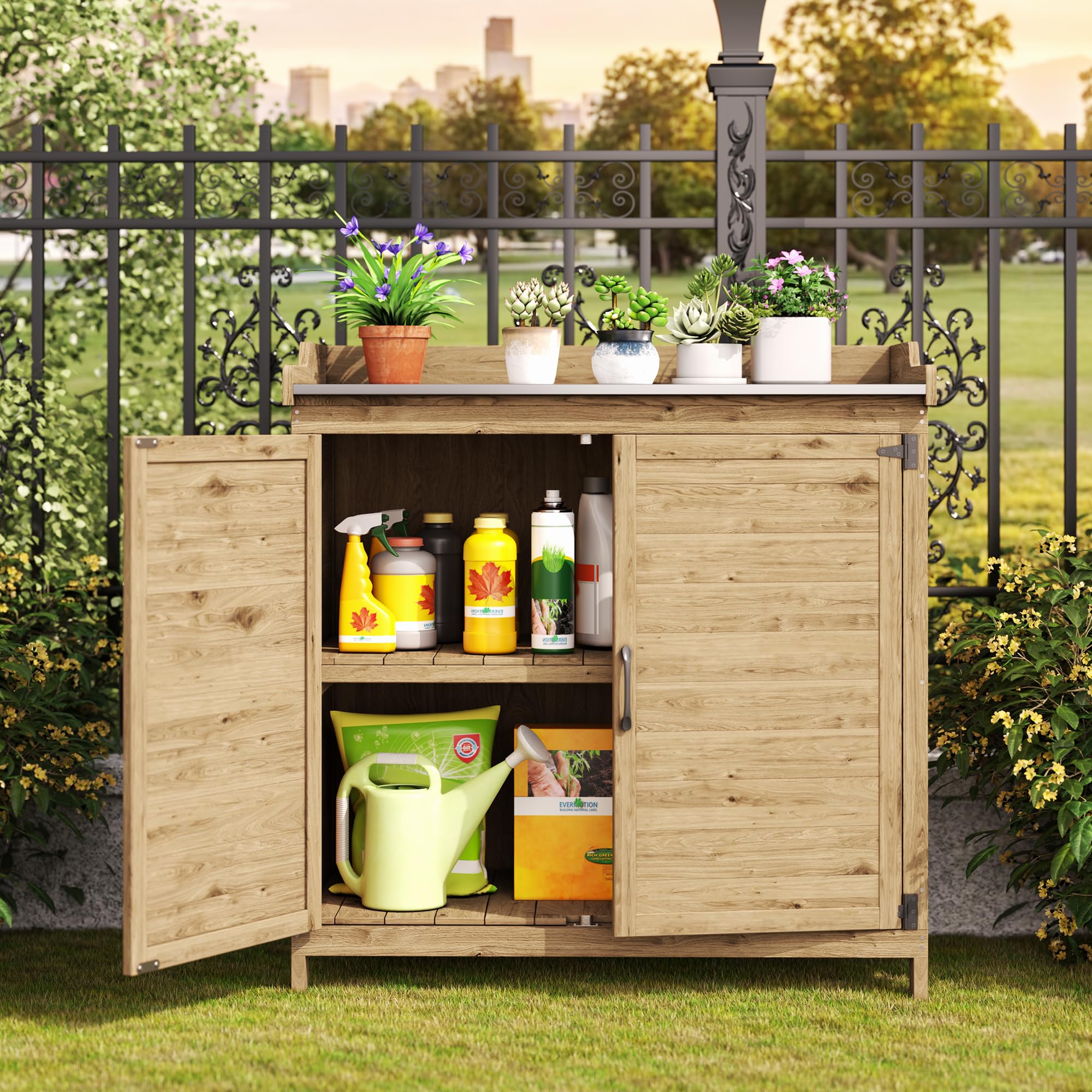 Bealife Table à Plantes avec Rangement 98x48x95 cm Naturel