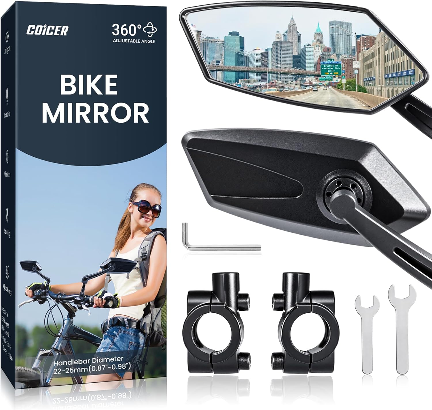 2pcs Bike Mirror Handlebar Mount 360° Adjustable