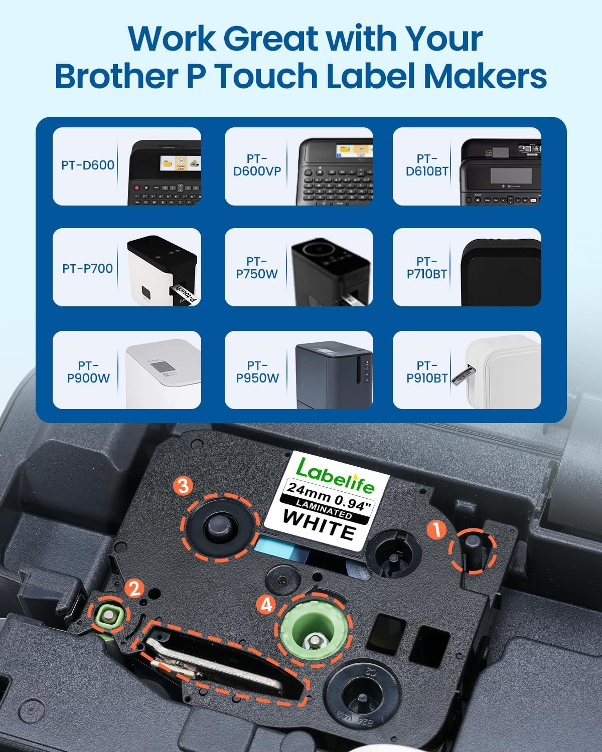 Labelife 10 Stück Ersatz für Brother TZe-251 TZe251 TZe TZ Tape 24 mm 0,94 laminiert weiß P Touch Etikettenmacher Tape 2,5 cm, kompatibel mit Brother PT-D600 PT-D610BT PT-P710BT PT-P700 PT-P910BT