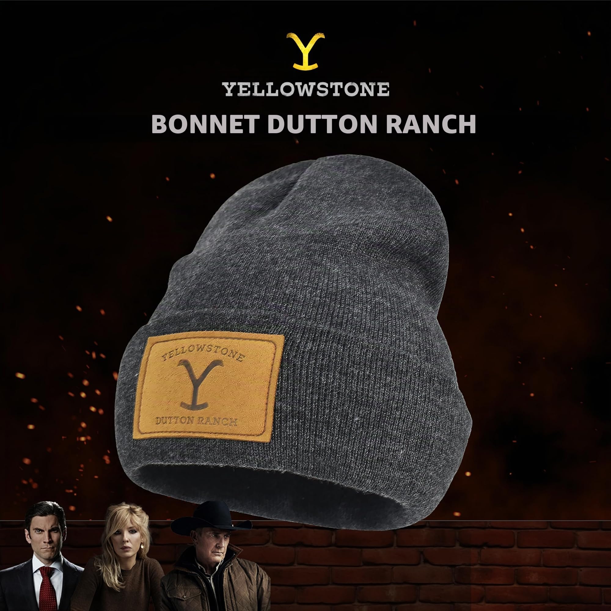 Concept One Yellowstone Dutton Ranch Bonnet d'hiver en Tricot avec Revers Gris Taille Unique, Gris, Taille Unique