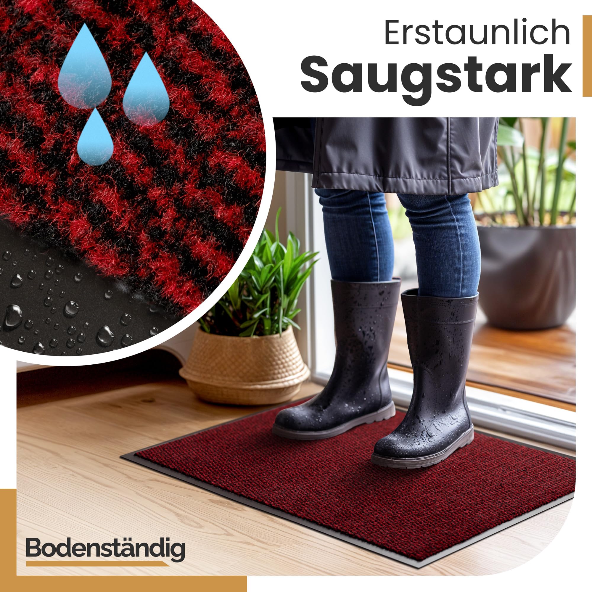 Bodenständig® Scarpe pulite grazie al tessuto assorbente (robusto), dimensioni perfette, colore rosso scuro, 90 x 150 cm, zerbino interno, zerbino interno per interni