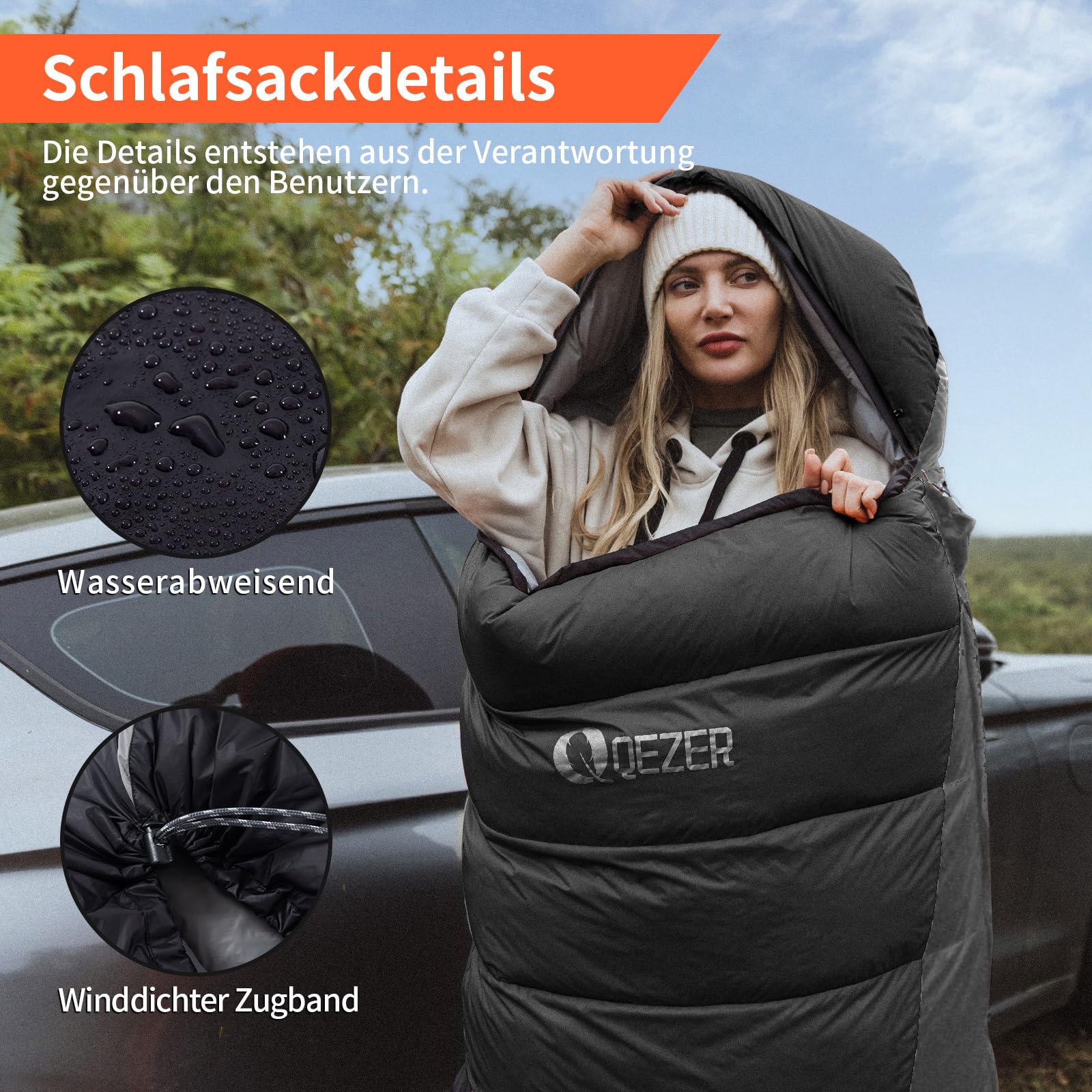 Daunenschlafsack,schlafsack kleines packmaß , 600FP+ Premium-Daunen, 12°C bis -24°C, leicht und warm für 3-4 Jahreszeiten, Camping, Wandern und Outdoor-Trekking