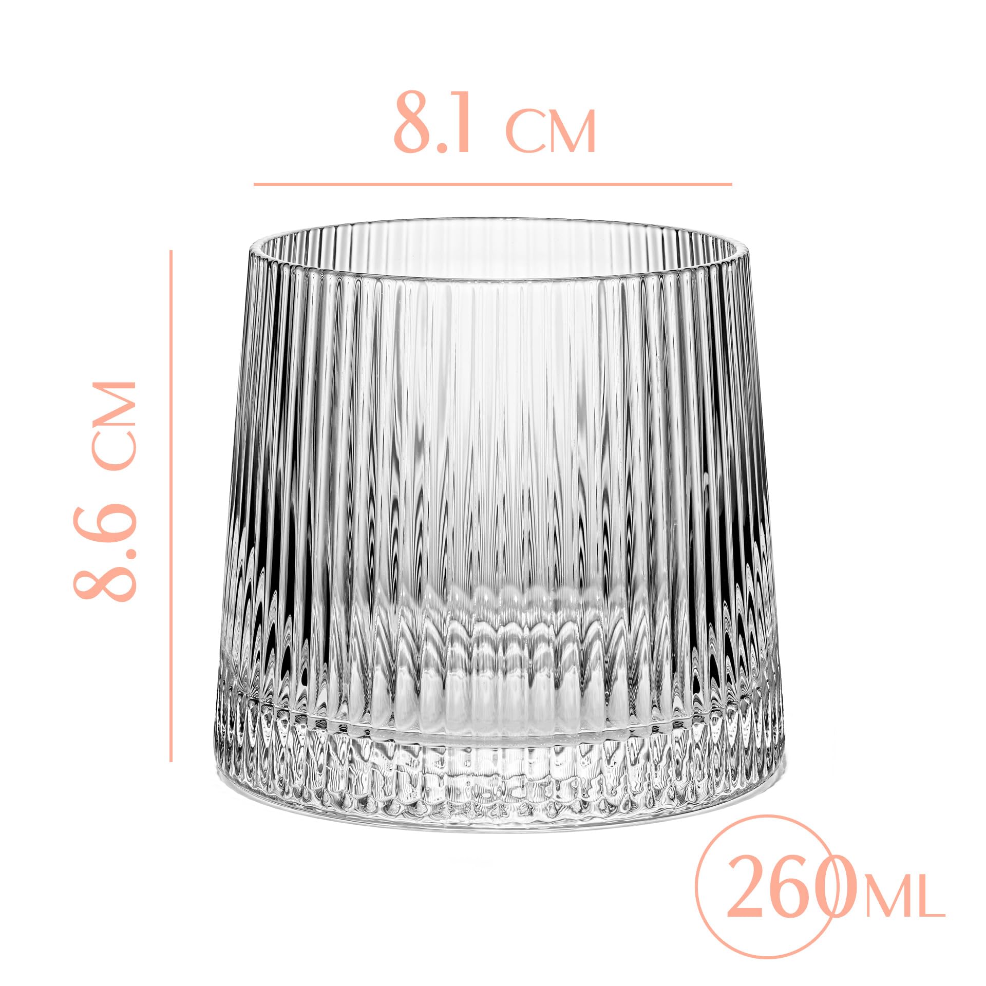 Vasos a la Antigua de Cóctel Art Déco Speakeasy | Juego de 4 | 260 ml | Copas de Cristal Acanalados para Cócteles Clásicos de Ginebra, Ron, Whiskey | Vasos de Cristalería Elegantes