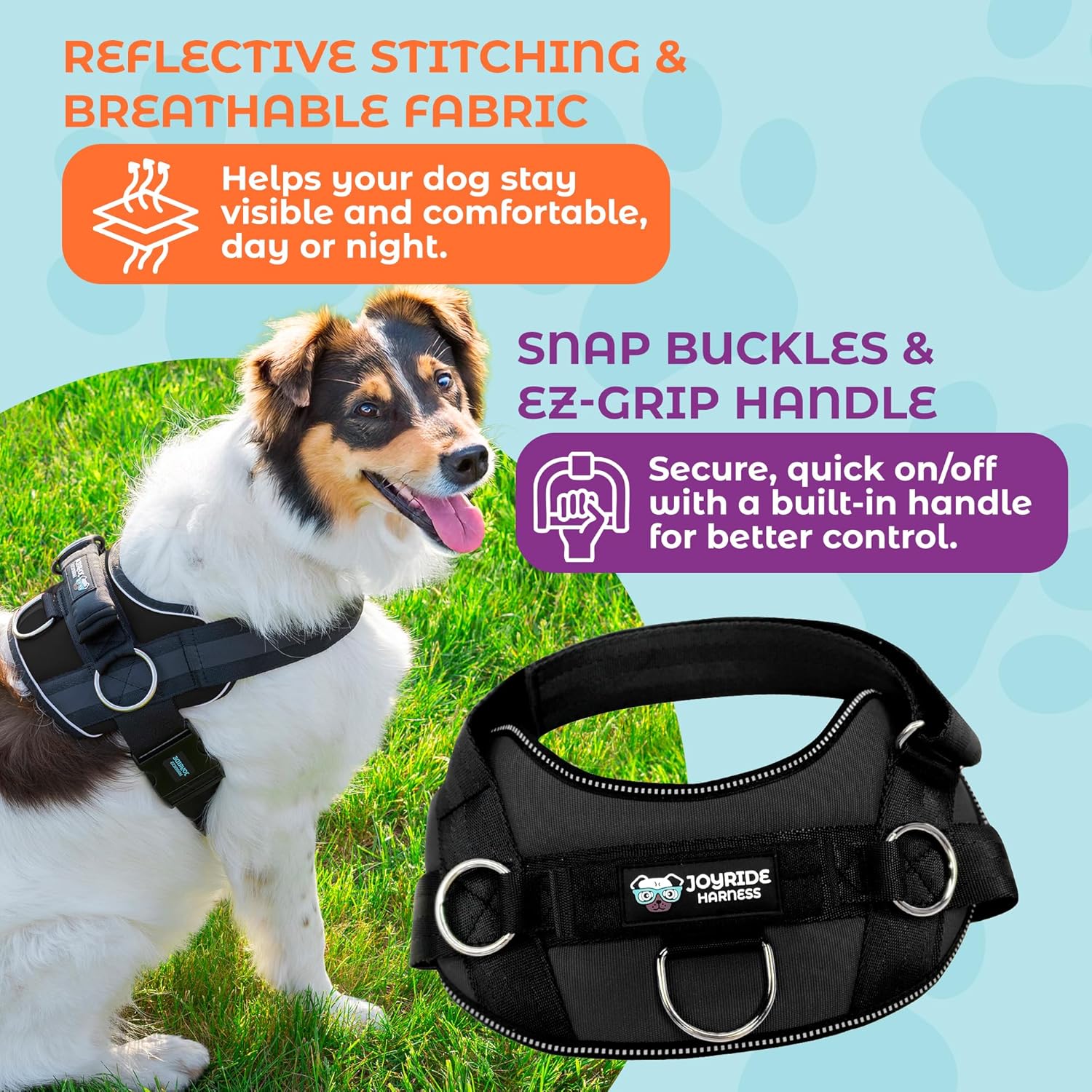 Joyride Basic Essential Dog Harness 1.0 - Small, Medium, Large Dogs, No-Pull Pet Vest with 3 Side Rings for Leash Placement, Adjustable for Training (Black Onyx, M)