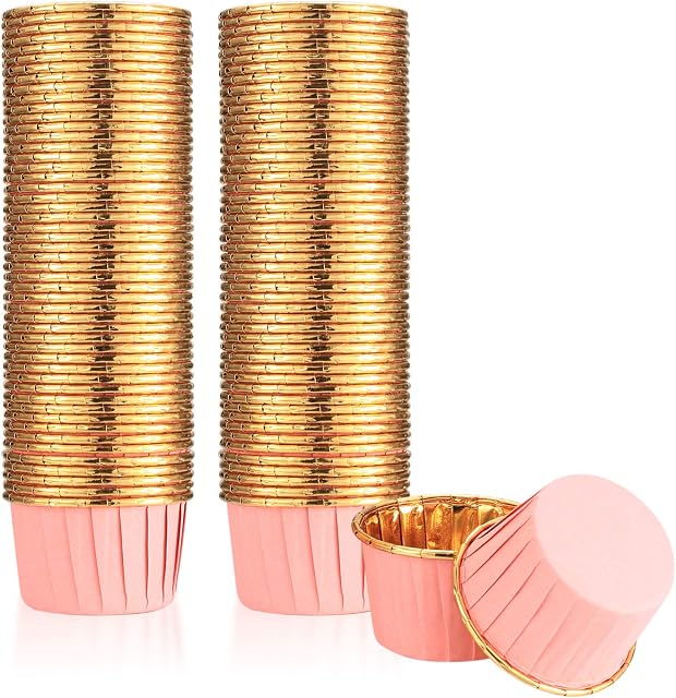 Mini Mini 100 Pcs Cupcake Baking Cases, Muffin Liners Cases, Mini Cupcake Paper Cups, Foil Metallic Muffin Wrappers for Cupcakes, Birthday, Wedding, Holiday Party(44*35 mm