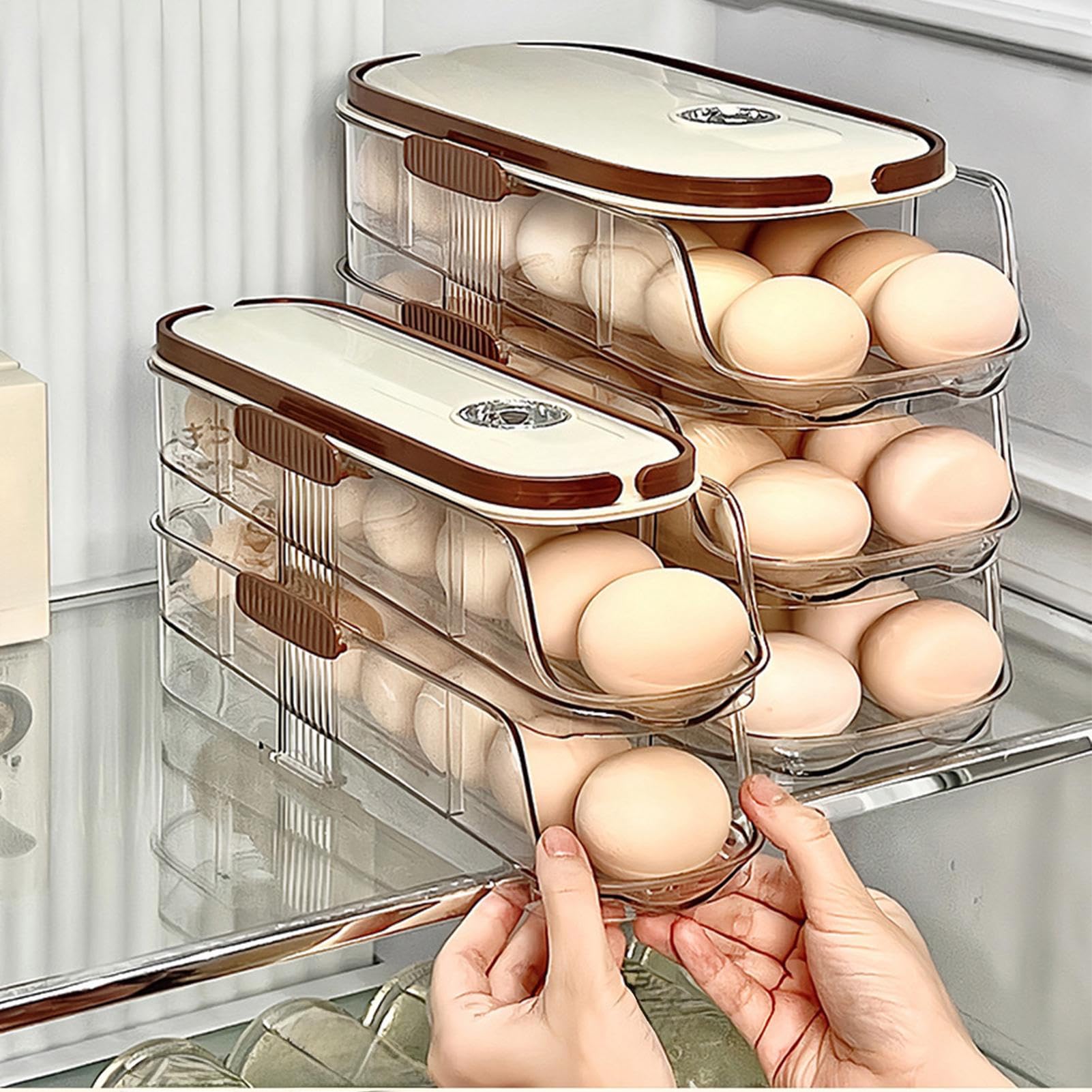 Rejilla para huevos, soporte para huevos con ruedas | Almacenamiento de huevos apilable para frigorífico,Organizador estable de huevos para nevera, dispensador de huevos que ahorra espacio para almace