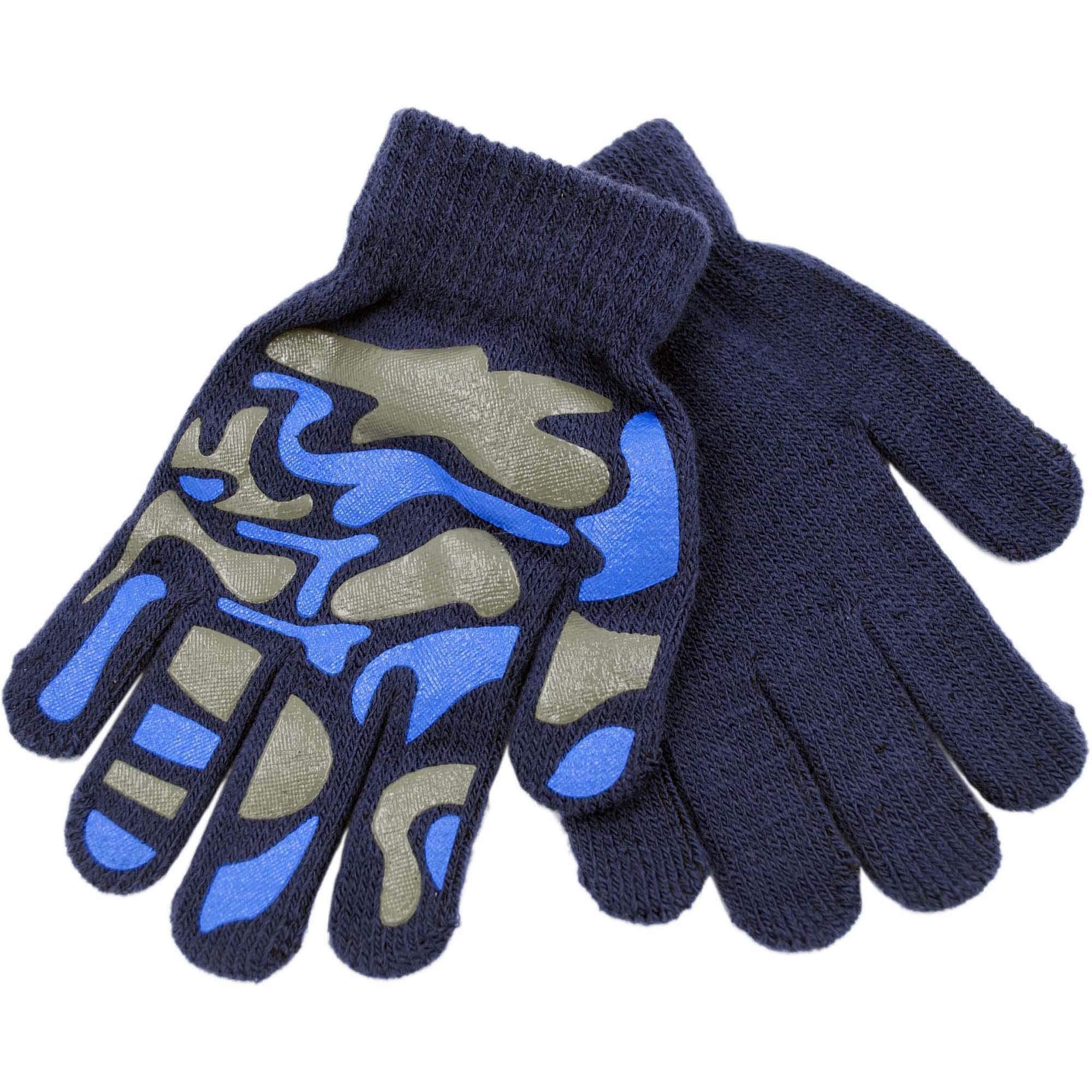 Rjm Boys Navy Blue Kids Grippy Camouflage Design Magic Gloves (Size: One Size)