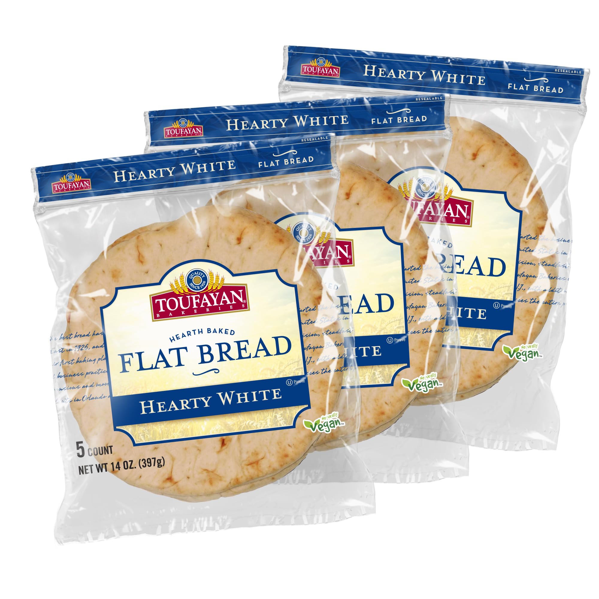 Toufayan Hearty White Flatbread – 3 Pack (15 Flatbreads) | Vegan, Kosher | Perfect for Sandwiches, Gyros, Paninis & Flatbread Pizzas