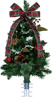 Sympathy Silks Artificial Cemetery Decoration - Gravesite Tree - Christmas Tree with Holly and Plaid Bow (1) Tree
