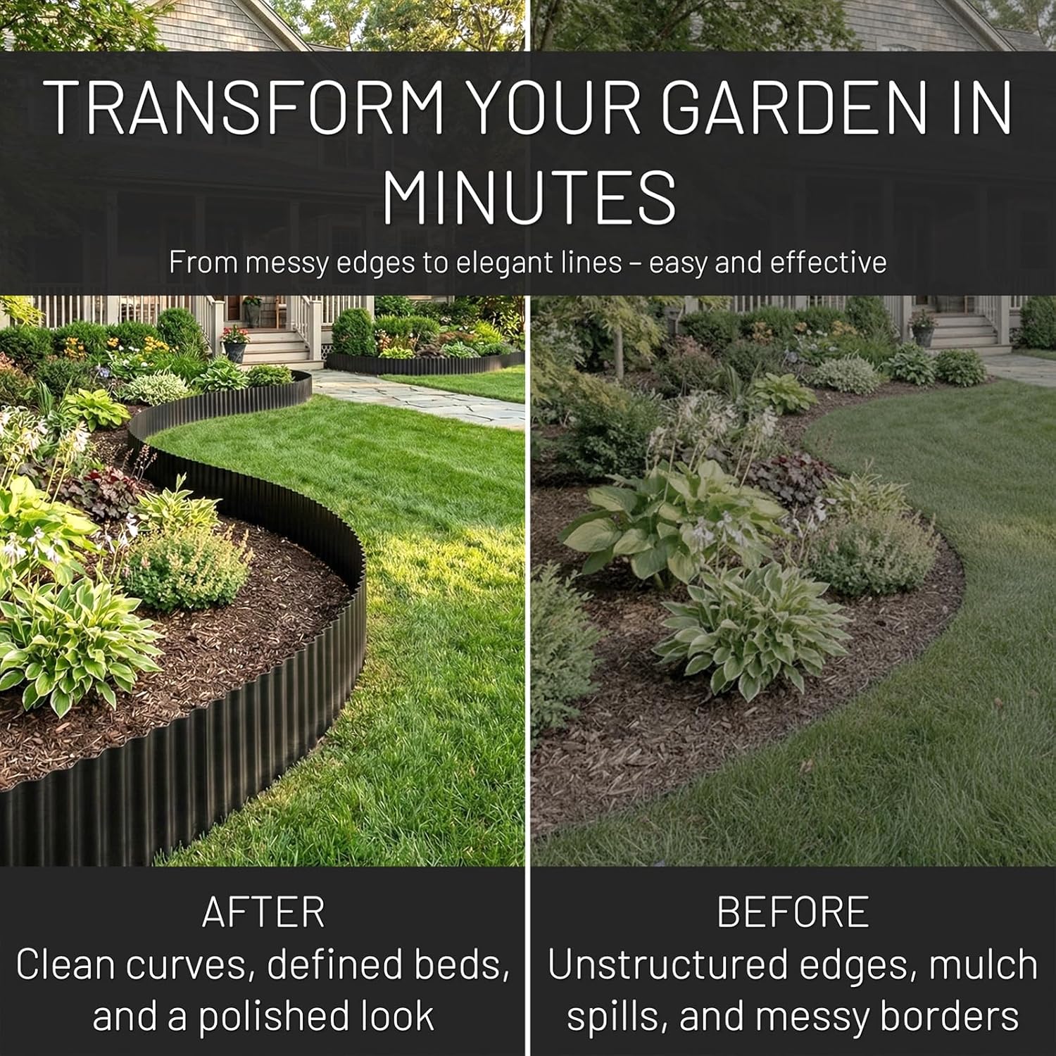 40FT x 8IN Flexible Corrugated Metal Garden Edging Roll, Rust Resistant Galvanized Steel Landscape Border, Flexible Lawn Edging for Flower Beds, Pathways & Outdoor Landscaping