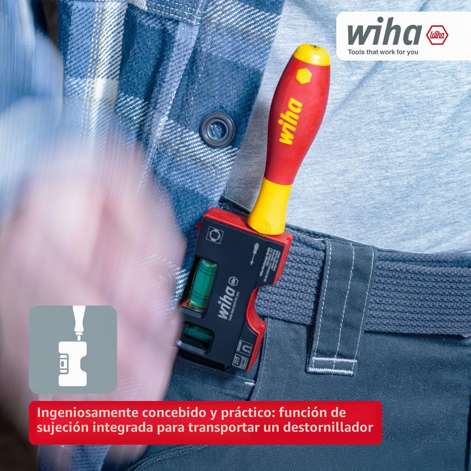 Wiha Mini nivel de burbuja Pocket I 10 cm con imán I Herramienta electricista para enchufe I Nivel horizontal de 4 anillas + nivel vertical para una alineación precisa I Nivel magnético (46957)