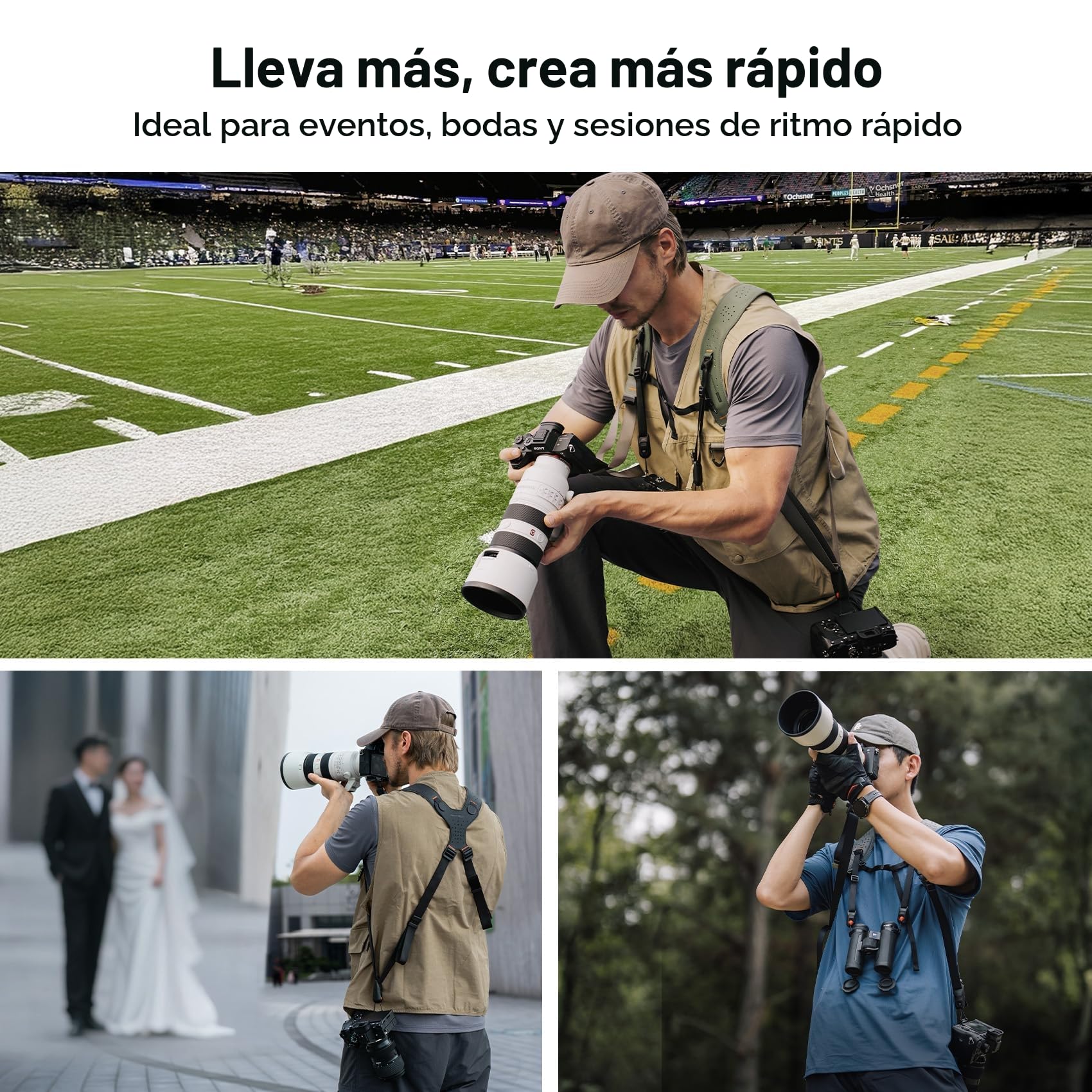 PGYTECH Camera Strap Master, Arnés Doble Hombro de Cuero para 3 Cámaras, Arnés de Cámara Ajustable para Fotógrafos Profesionales