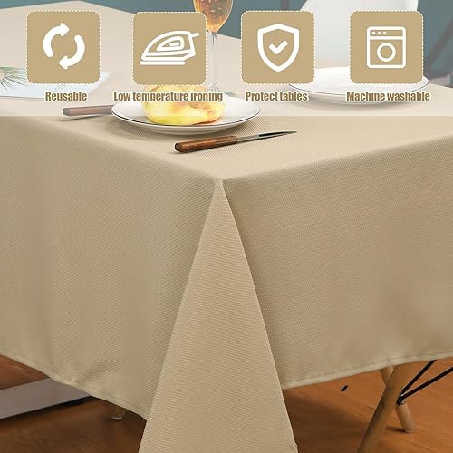 Miniatura 5 de Preboun Mantel rectangular texturizado, 3 piezas, resistente al agua, tela texturizada, mantel rectangular de jacquard, a prueba de derrames, para