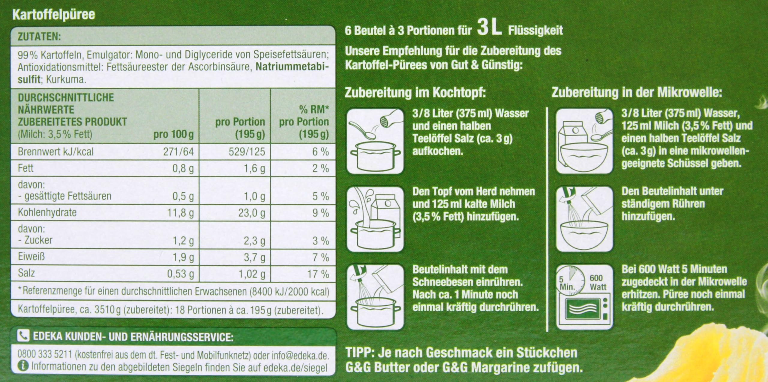 Gut & Günstig Kartoffel-Püree locker, 14er Pack (14 x 510g)