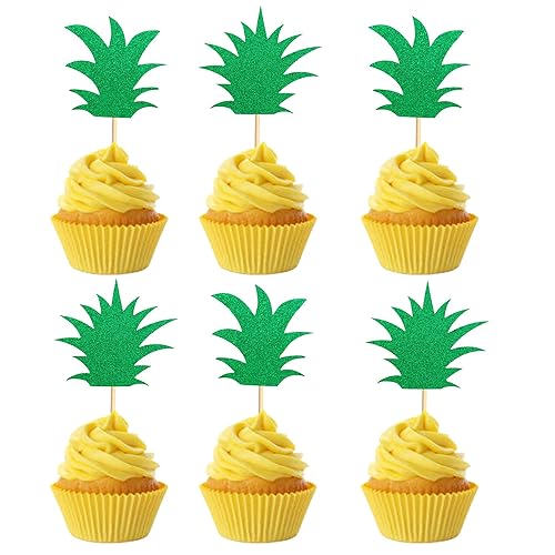 24 piezas de adornos de piña para cupcakes de piña, lindos palillos para cupcakes para verano, decoración de pasteles tropicales hawaianos