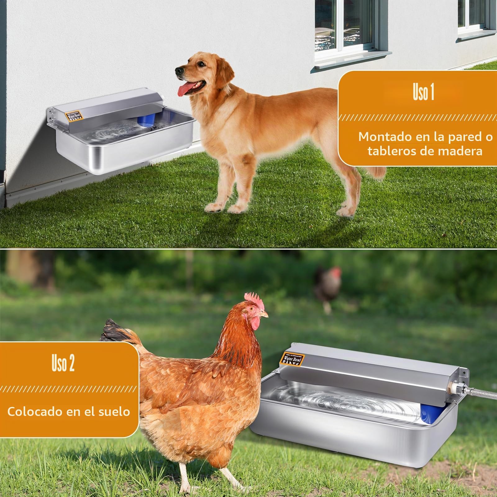 Bebedero Automático para Perros 6L en Acero Inoxidable con Tapón de Vaciado | Llenado Automático para Perros Grandes, Gatos, Pollos y Ganado