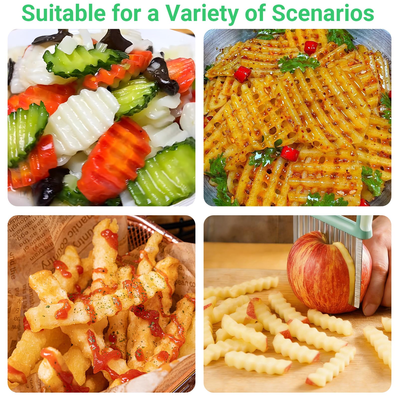 2 Pièces Couteau Ondulé et Crinkle Cutter en Acier Inoxydable, Coupe-Légumes Ondulé, Coupe Frites Trancheuse à Vagues avec Étui de Protection, pour Pommes de Terre, Carottes, Fruits et Salades