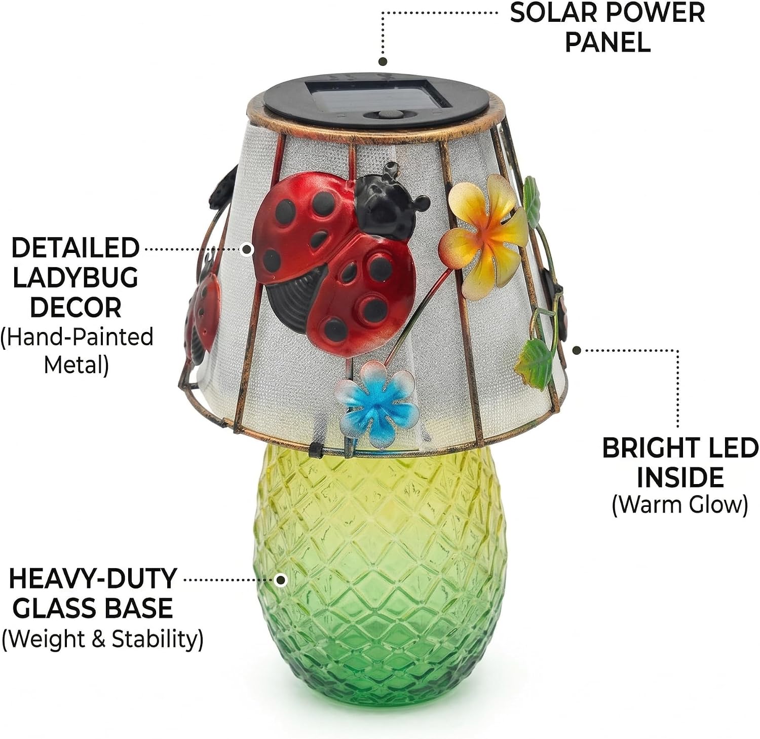 Ladybug Solar Garden Lights Outdoor Decor - Waterproof Tabletop Solar Lamp - Cordless Table Lamps for Garden Patio Porch Yard Backyard Balcony Wedding, Mothers Day Gifts (Ladybug)