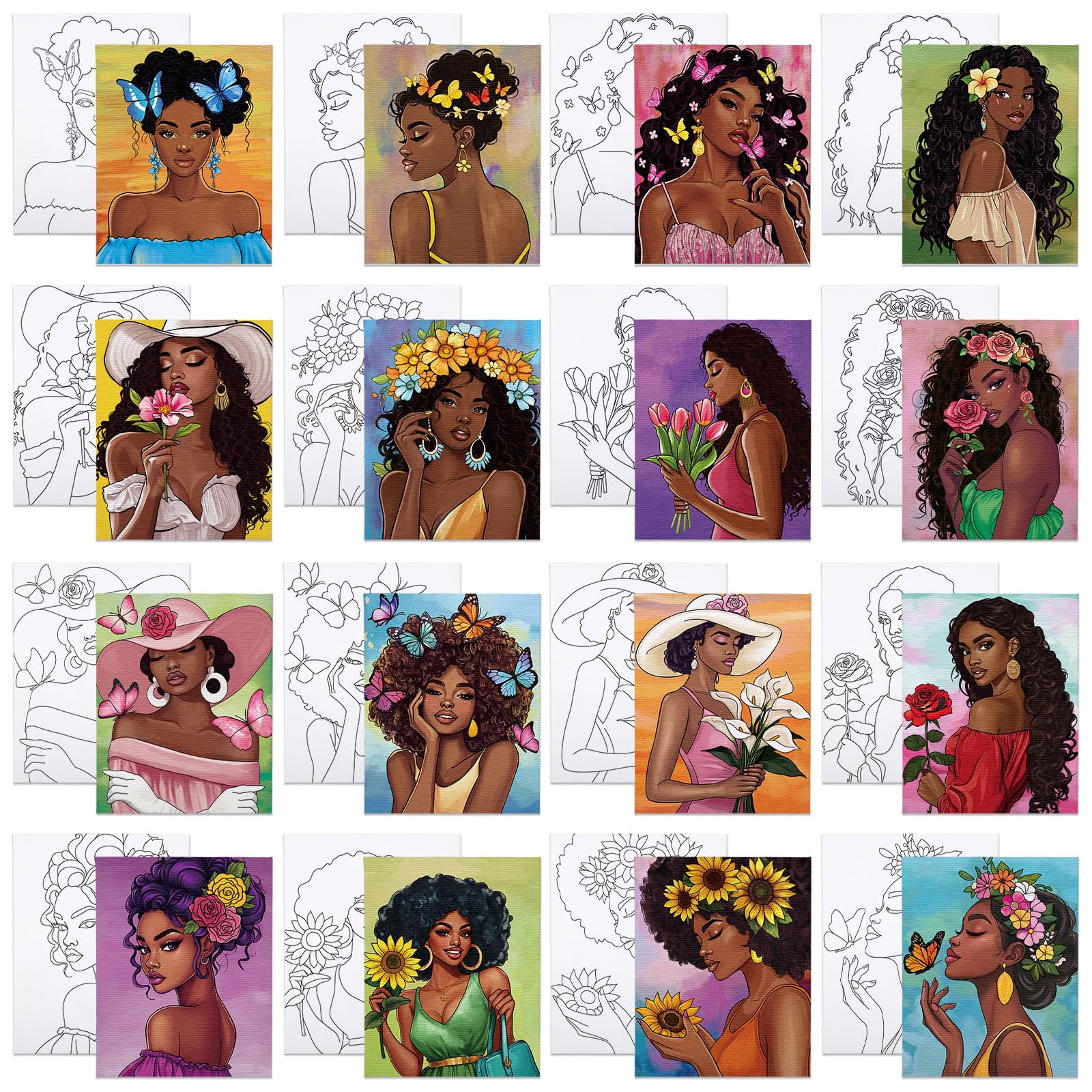 VOCHIC 16 Pcs Pre Drawn Canvas for Painting for Adults Sip and Paint Kit Pre Printed Canvas to Paint DIY Art Party Supplies Girls Night Date Night (