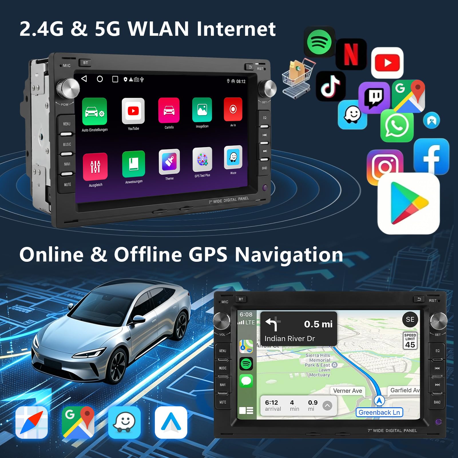 Ledio Bluetooth Autoradio mit Bildschirm für VW Golf 4 Polo MK3/4 9N T5 Passat B5 Seat Skoda, Doppel Din Auto Radio mit Navi WLAN FM Dab Radio, Apple Carplay, Android Auto, Android 14 GPS, 7 Zoll