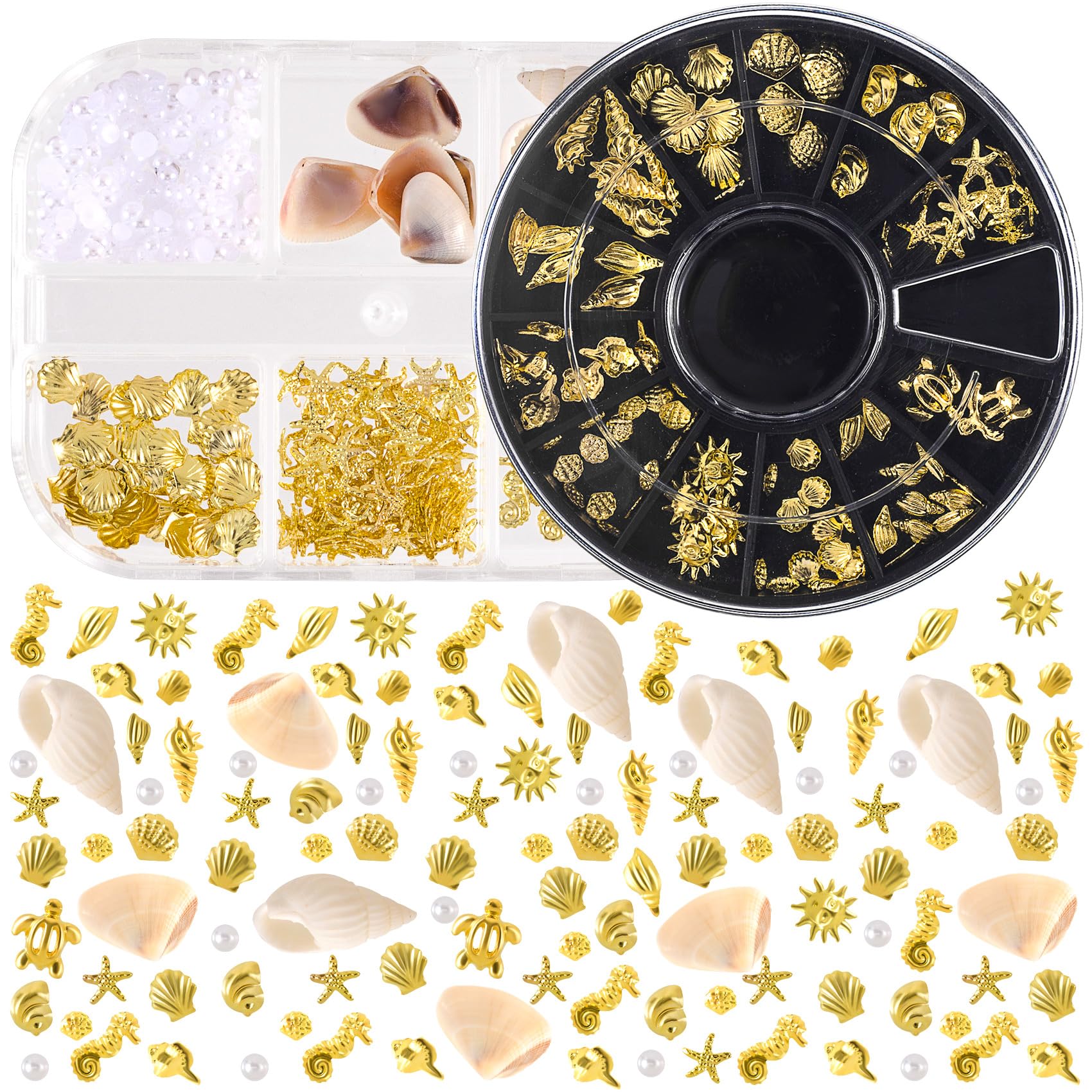 Pndeyo 2 Disc Ocean Nail Art Charms, 3D Alloy Nail Art Decals, Beach Starfish Seashell Handmade Supplies for Women DIY Craft Jewelry Manicure