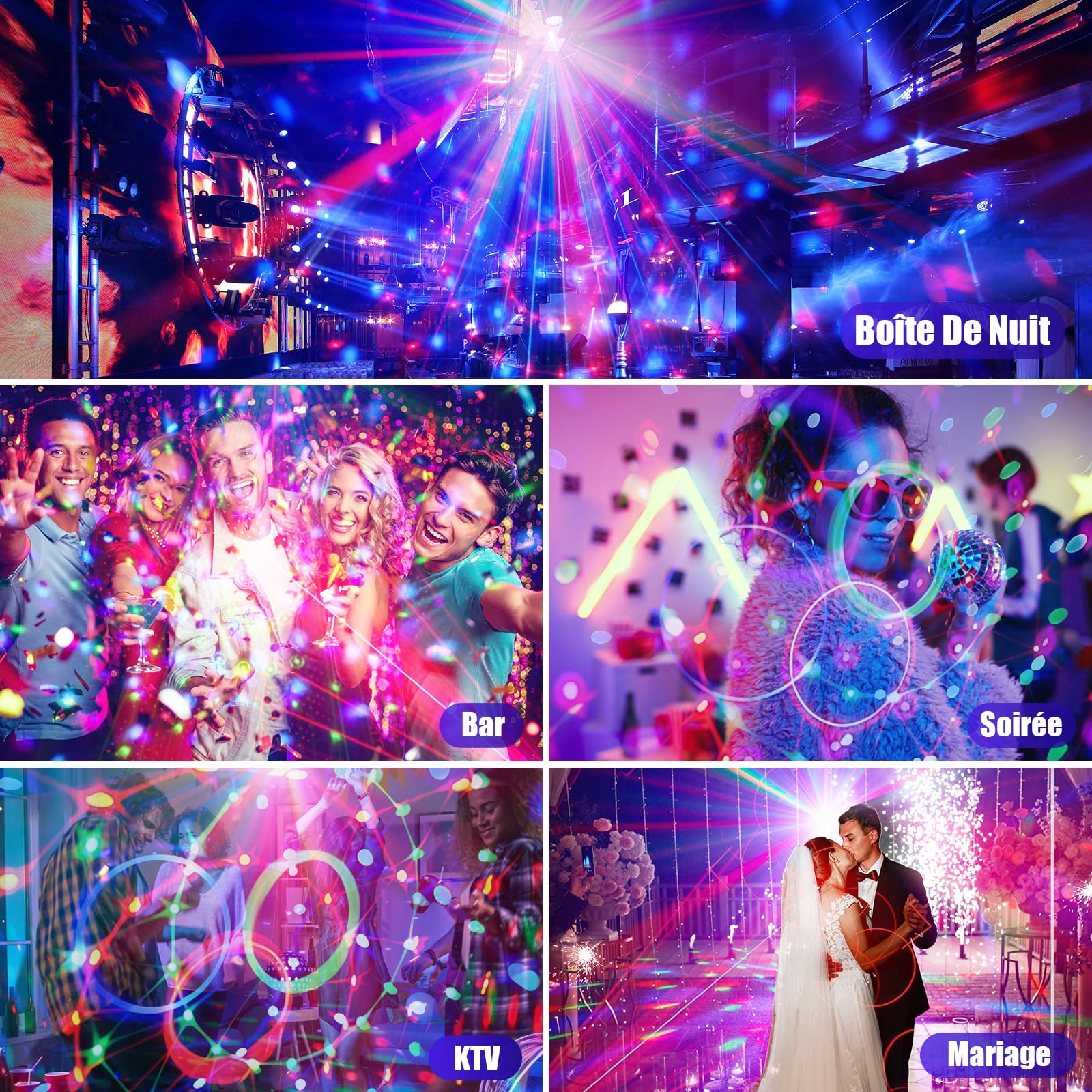 Jeux de Lumiere pour Soiree, Boule Disco Tournante à 360° + eu de Lumiere Soiree DJ avec Contrôle Musical, Jeux de Lumière RVB avec Télécommande pour Fête, Anniversaire, Karaoké (2 Pièces)