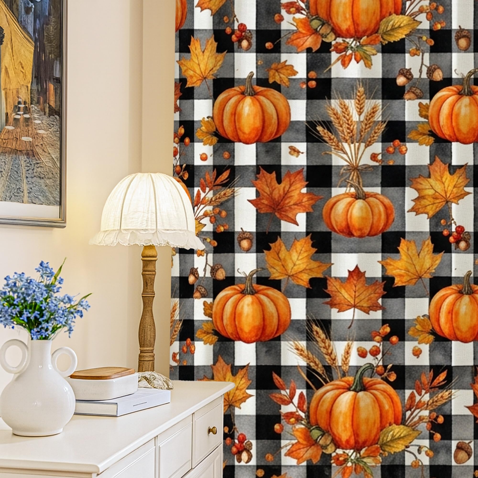 Rideaux occultants feuilles rustiques et fleurs d'automne pour chambre d'enfant 132x213cm
