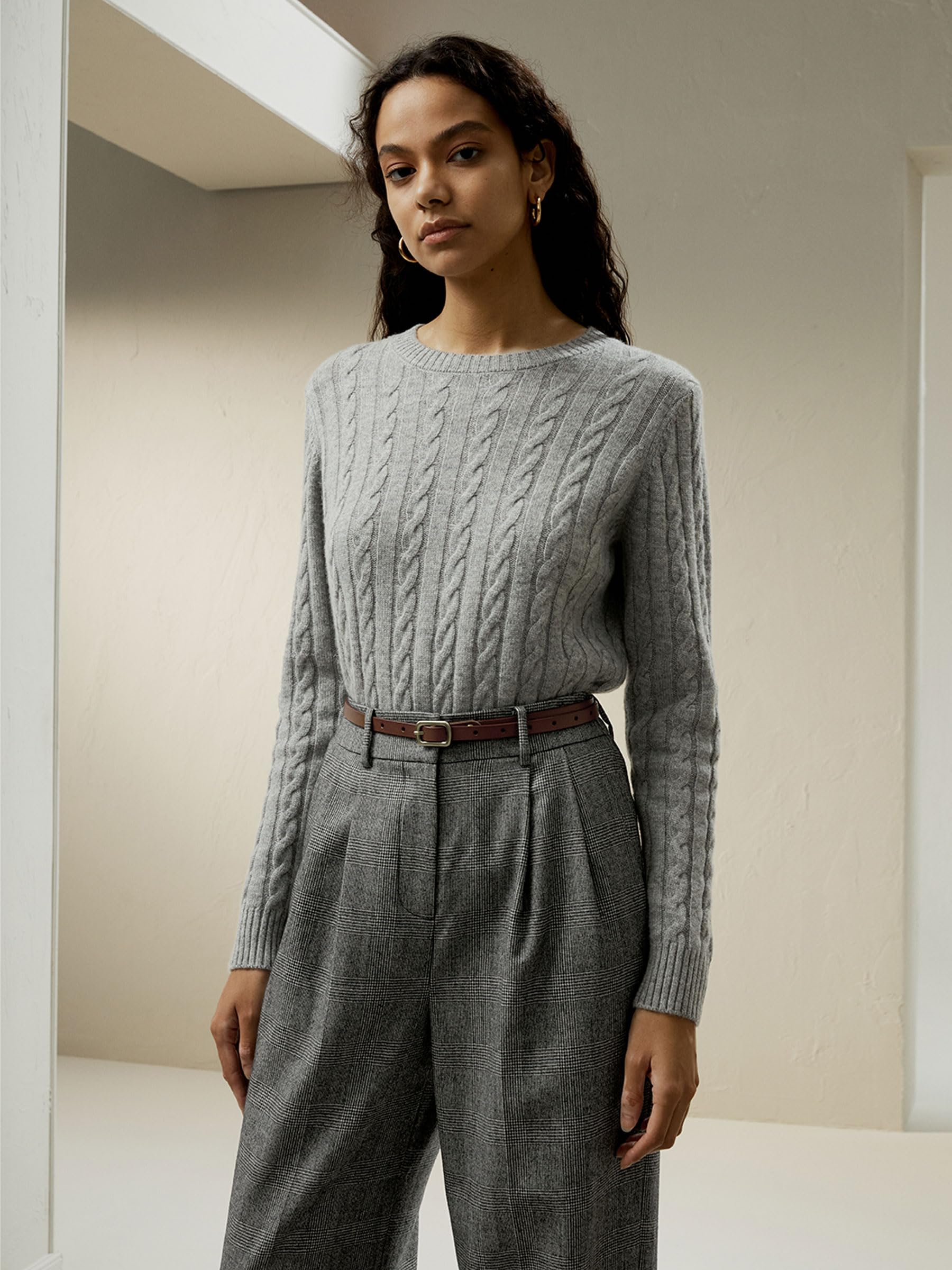LilySilk Wollkaschmirpullover für Damen, klassischer Pullover im Preppy-Stil mit geripptem Zopfmuster, für Herbst und Winter