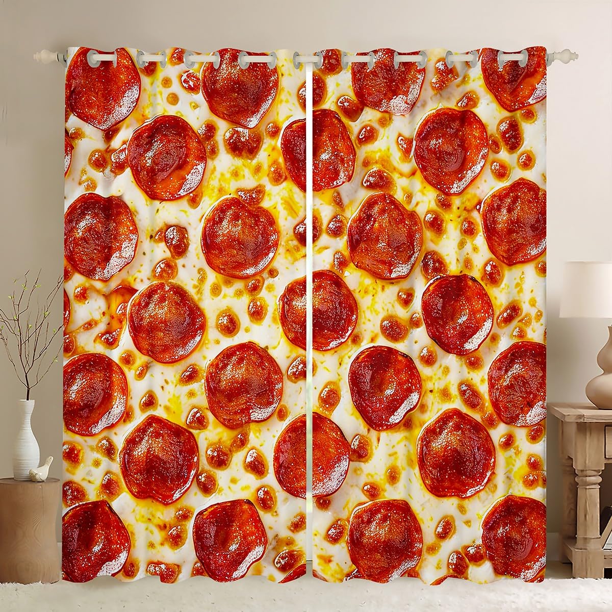 Castle Fairy 3D Pizza Printed Window Curtains,Cheese Pizza Curtain,Food Print Window Drapes for Kid Teens Boys Young Man,Modern Bedroom Decorative,Pizza Curtain,38Wx54L