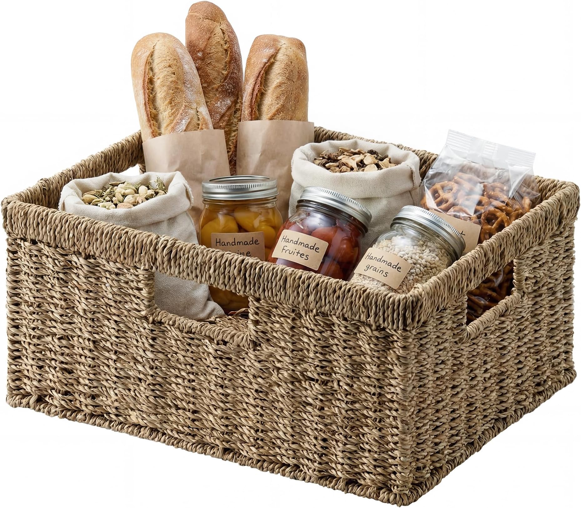 StorageWorks Large Wicker Baskets for Organizing, Seagrass Storage Basket with Built-in Handles for Pantry, Entryway, Living Room, 1 Pack