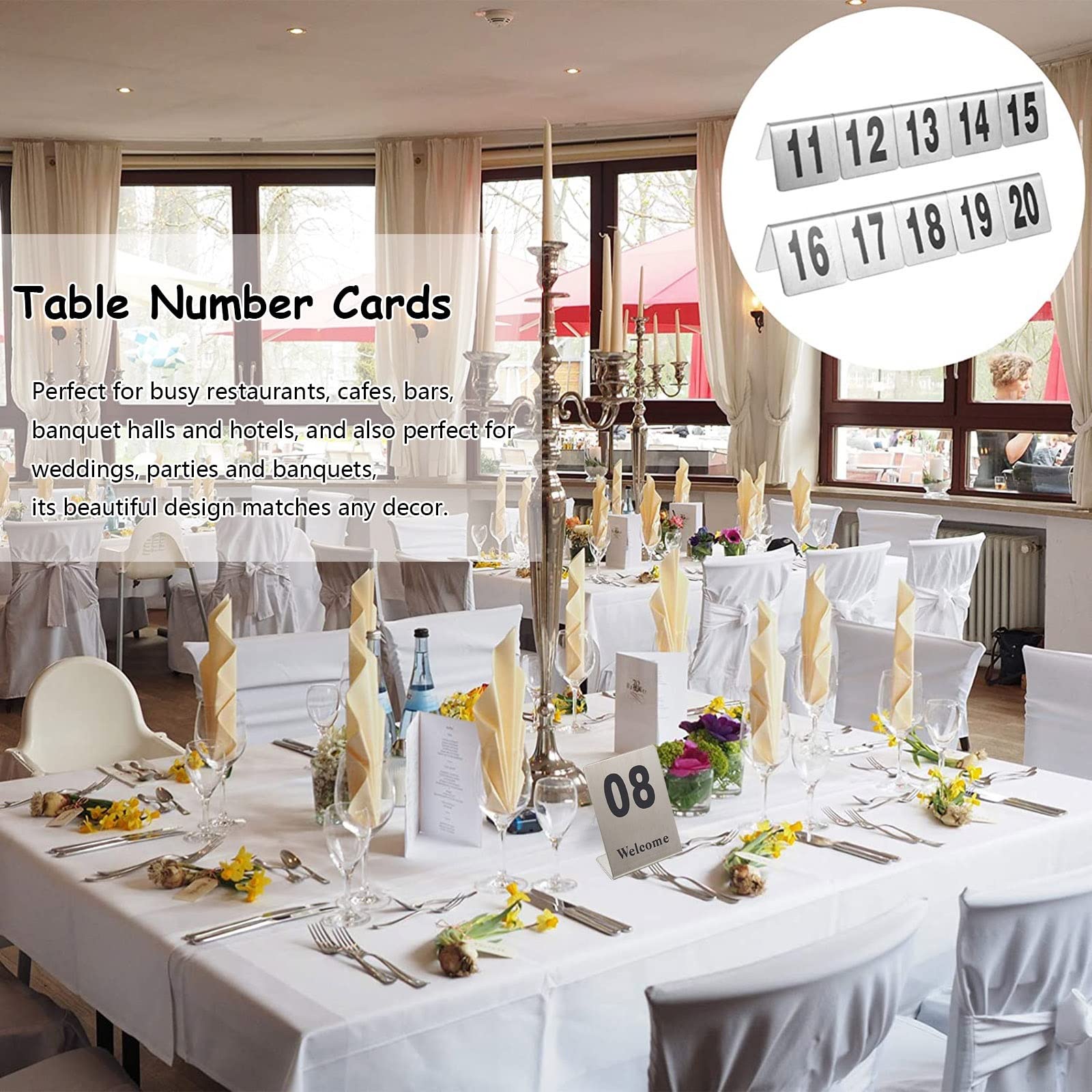 Tischnummernkarten aus Edelstahl, Tischnummern-Tischschilder, Teller 1–20/50/100, doppelseitige Zahlitige Zahlen, stapelbar, leicht zu reinigen, für Restaurant, Café, Bar, Hochzeiten, Partys