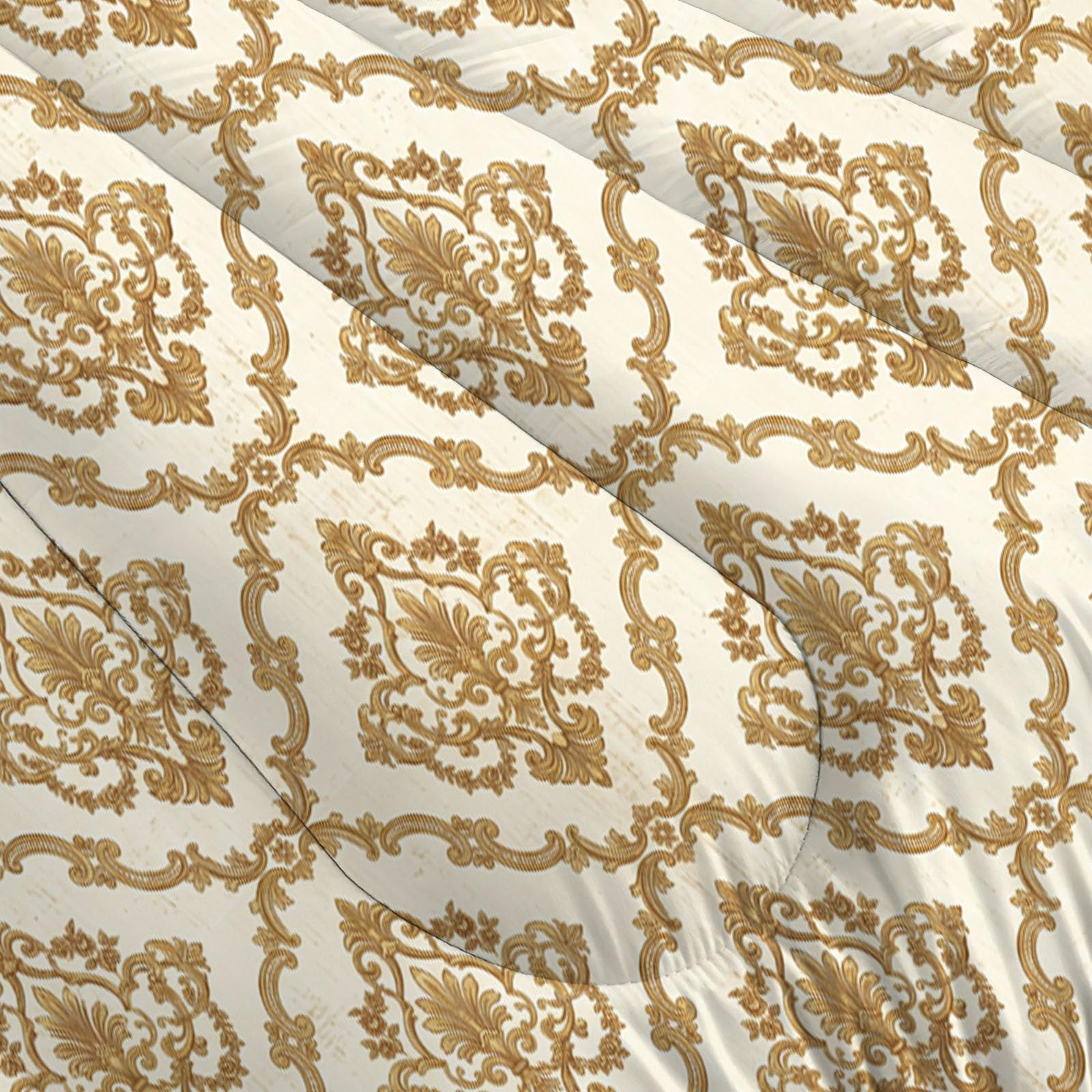 Copriletto Trapuntato Per Bambini Con Fiori Damascena Classici | Trapunta Singolo Invernale, Oro, Piumone Caldo Morbido Geometria Barocca Di Lusso Per Decorazione Camera Da Letto