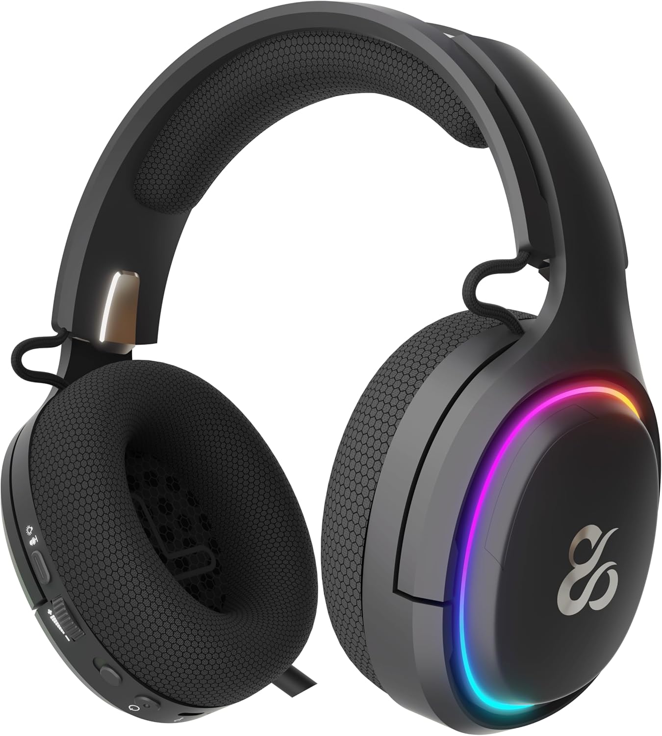 NEWSKILL Aton V2 Gaming Headset with its omnidirectional microphone fully extended, ready for use.