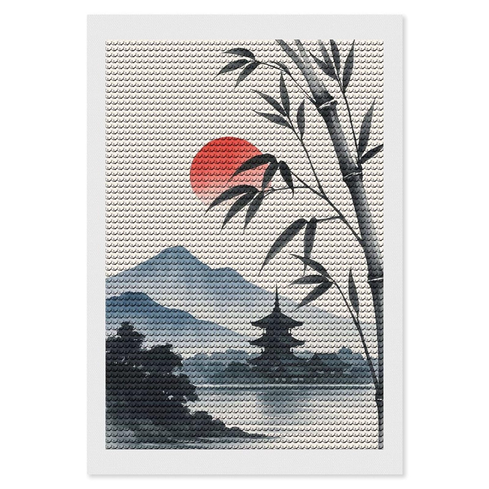 Junmoney Japanese Scenery Print Diamond Art Canvas 8"x12", Decorate Your Room, Mindful Craft Activity, Cosy Home Accent, Thoughtful Handmade Gift