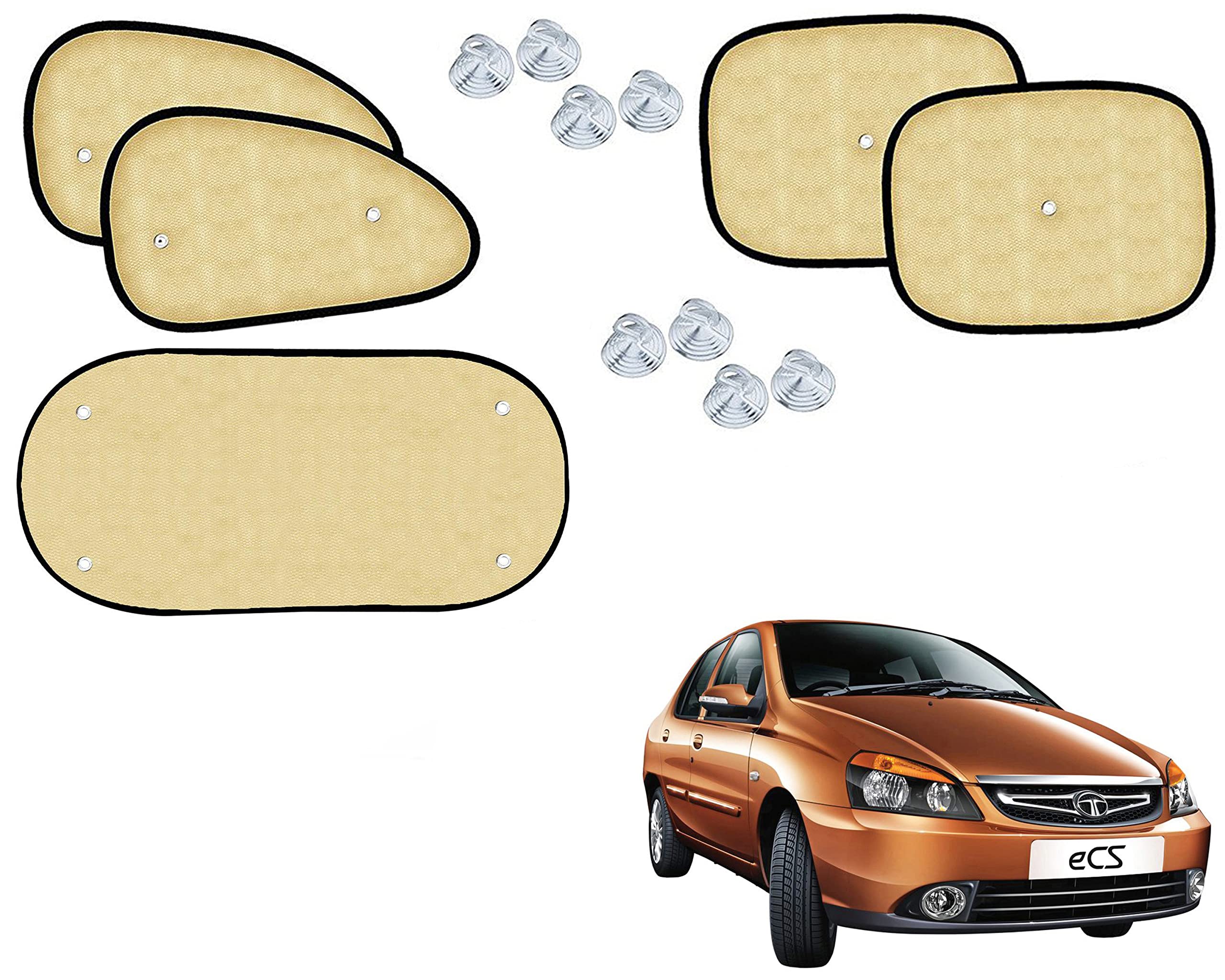 EXCHANGE CARTRENDING Car Auto Window Side & Rear Chipkoo Sunshade Curtains Compatible with Tata Indigo CS - Set of 5pcs, Beige Color