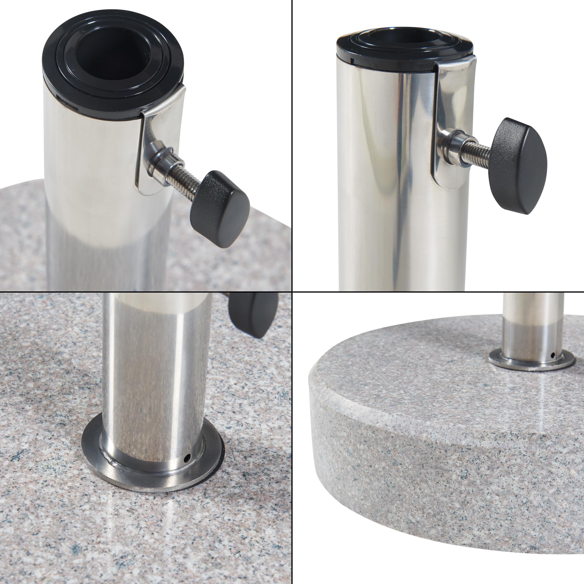 casa.pro Soporte de Sombrilla para Terraza con 2 Tornillos de Bloqueo Base para Parasol Apto para Poste con Diámetro: 25/32/38/49 mm Duradera Natural Plástico Redonda Granito Ø38x9cm - Gris
